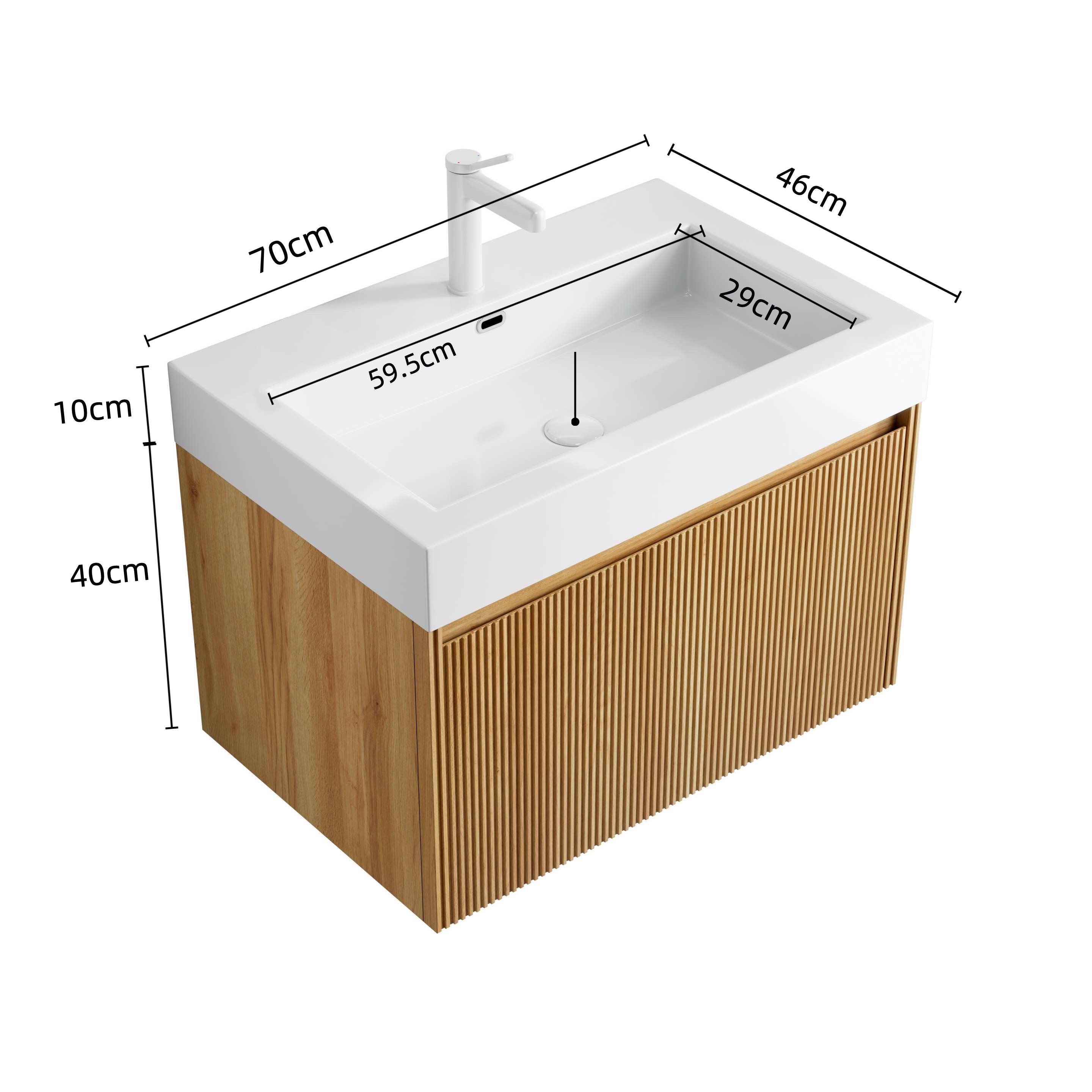 Logidon 70 cm wandgemonteerd badkamermeubel met witte harswastafel