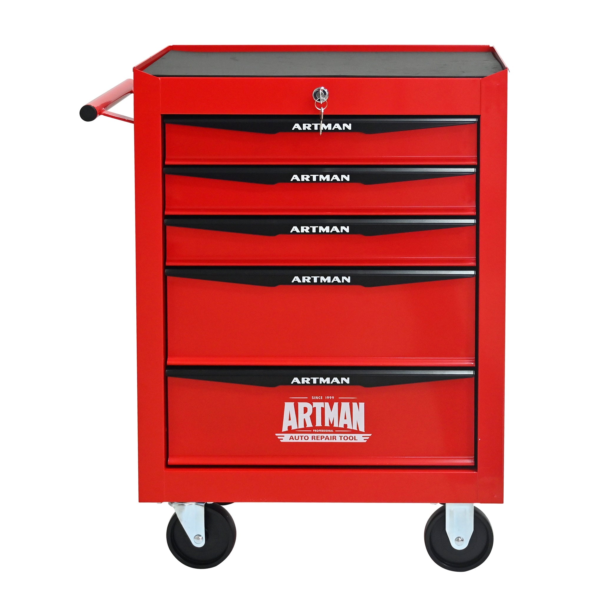 Logidon stalen gereedschapskist met 5 lades rood zwart 52x33x66 cm