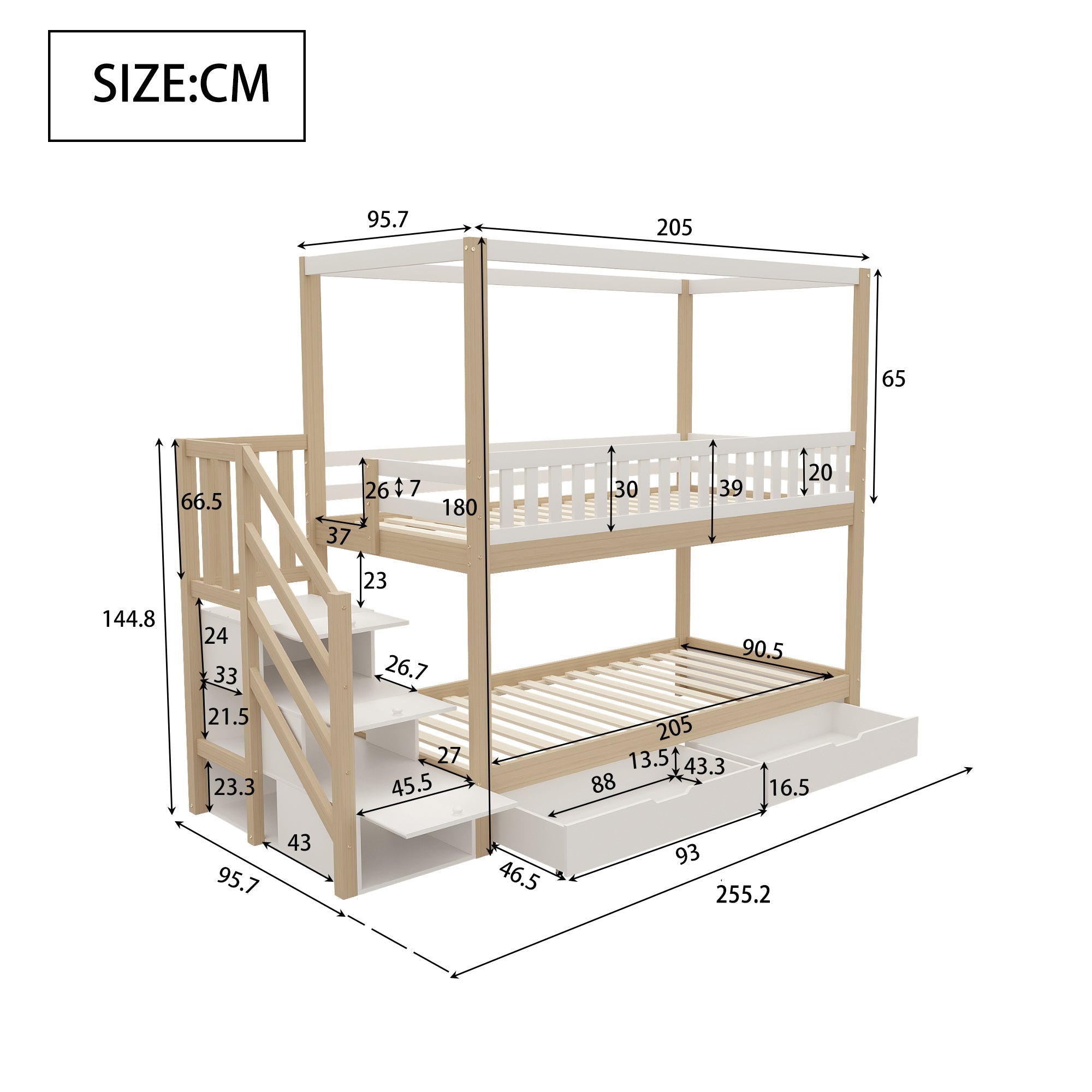 Logidon stapelbed 90x200 cm massief houten huisvorm met veiligheidsladder