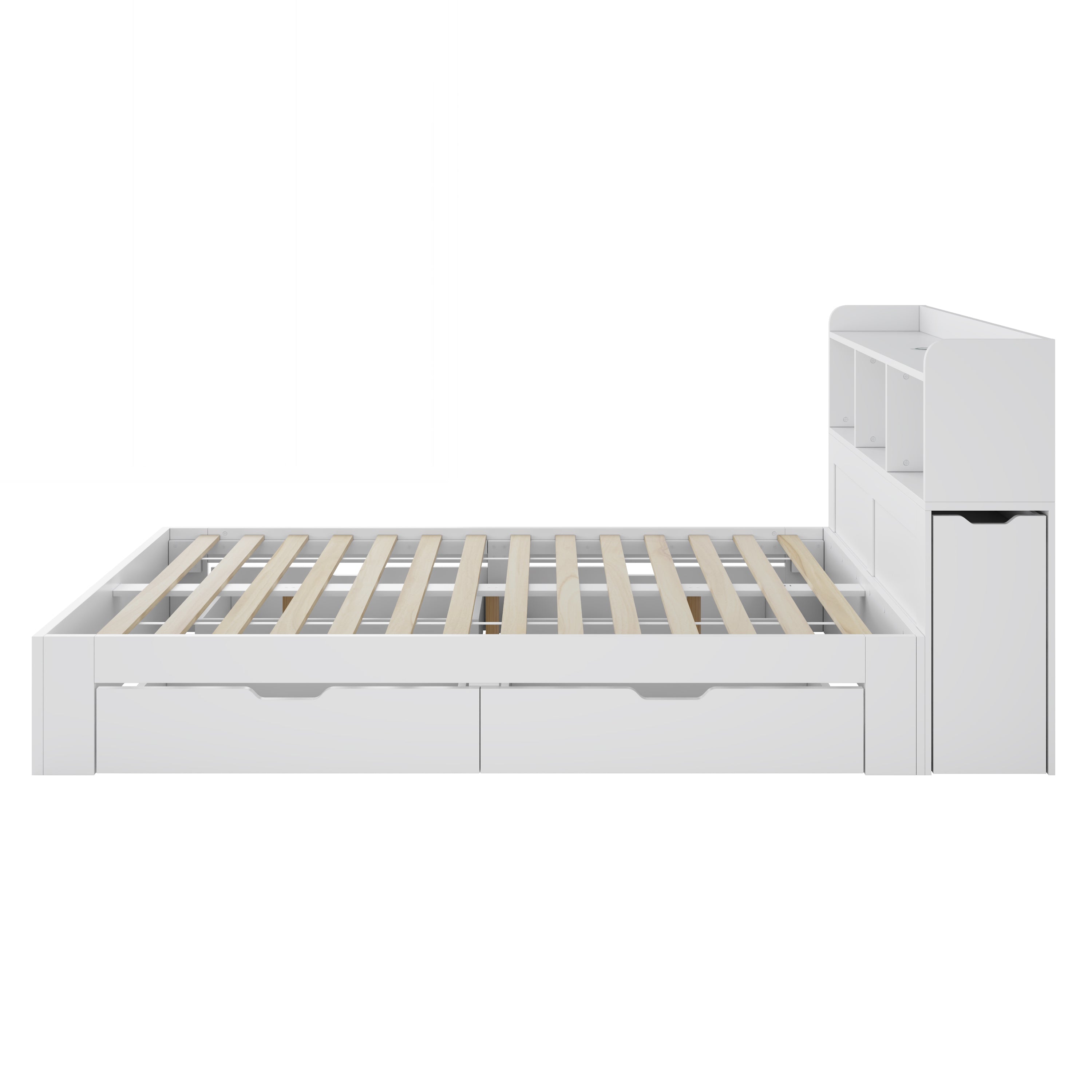 Logidon tweepersoonsbed 140x200 wit met lattenbodem uitschuifbare nachtkastjes