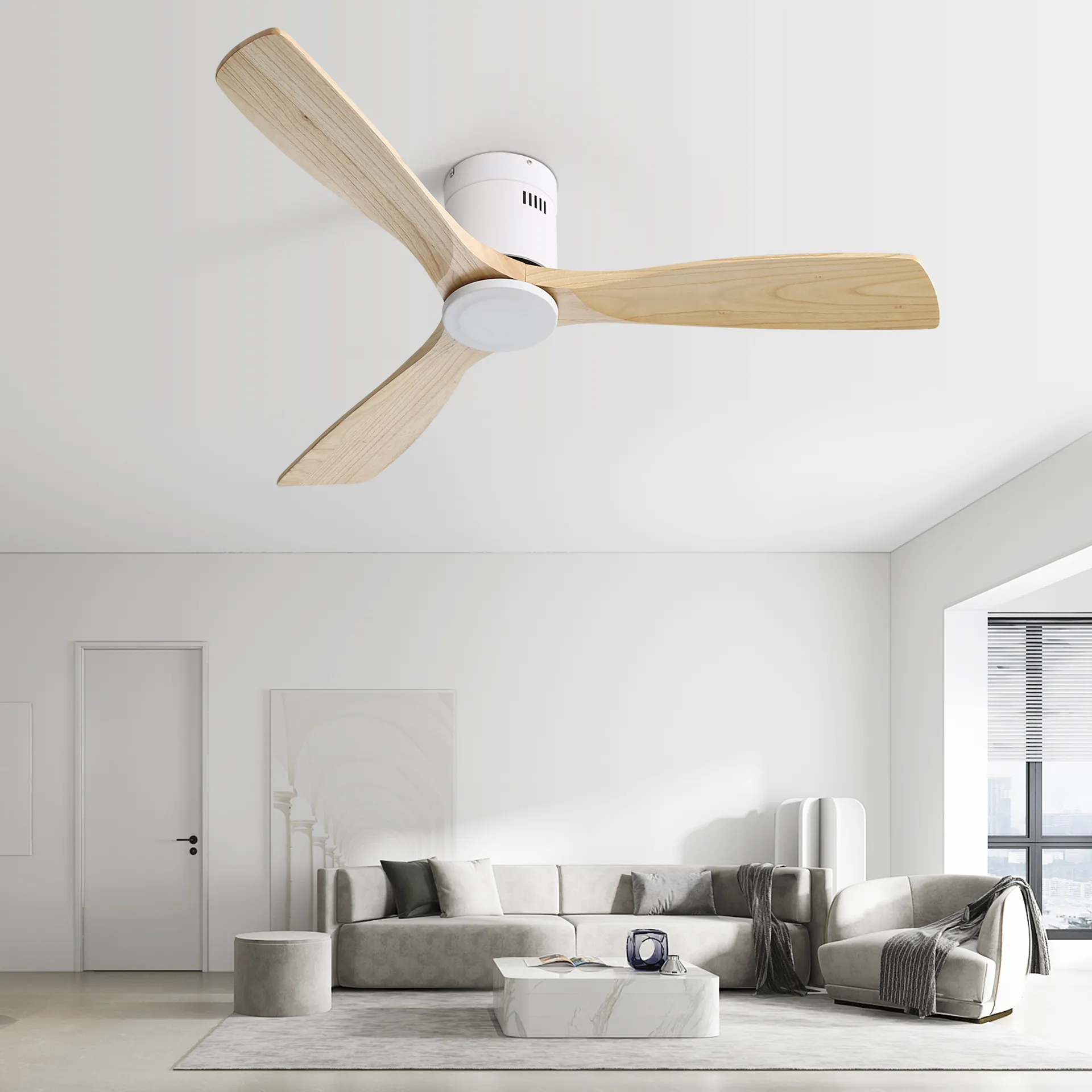 Logidon ventilator 52 inch met 3 massief houten bladen witte afstandsbediening