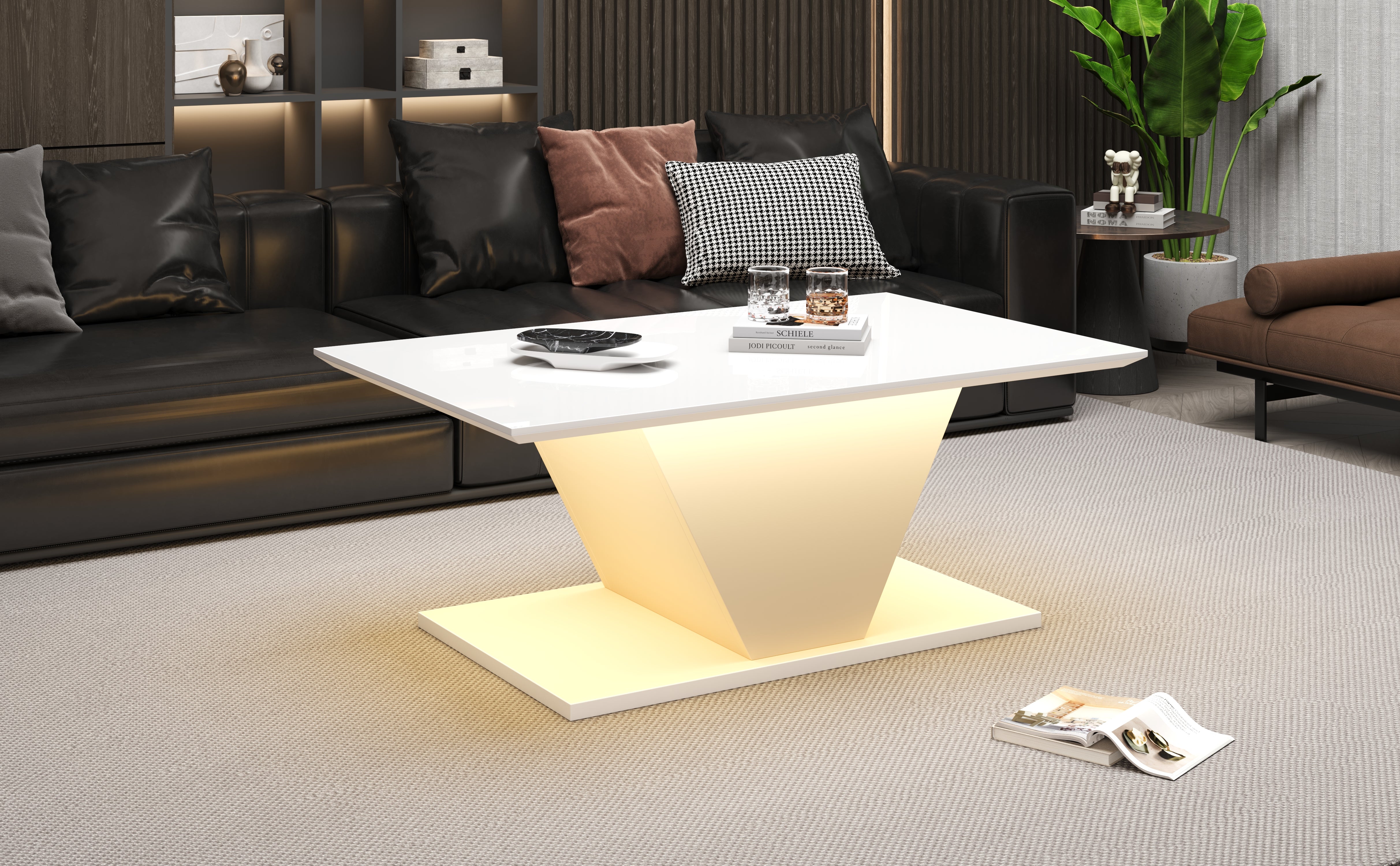 Logidon V-vorm salontafel wit hoogglans LED verlichting 100x50x46 cm