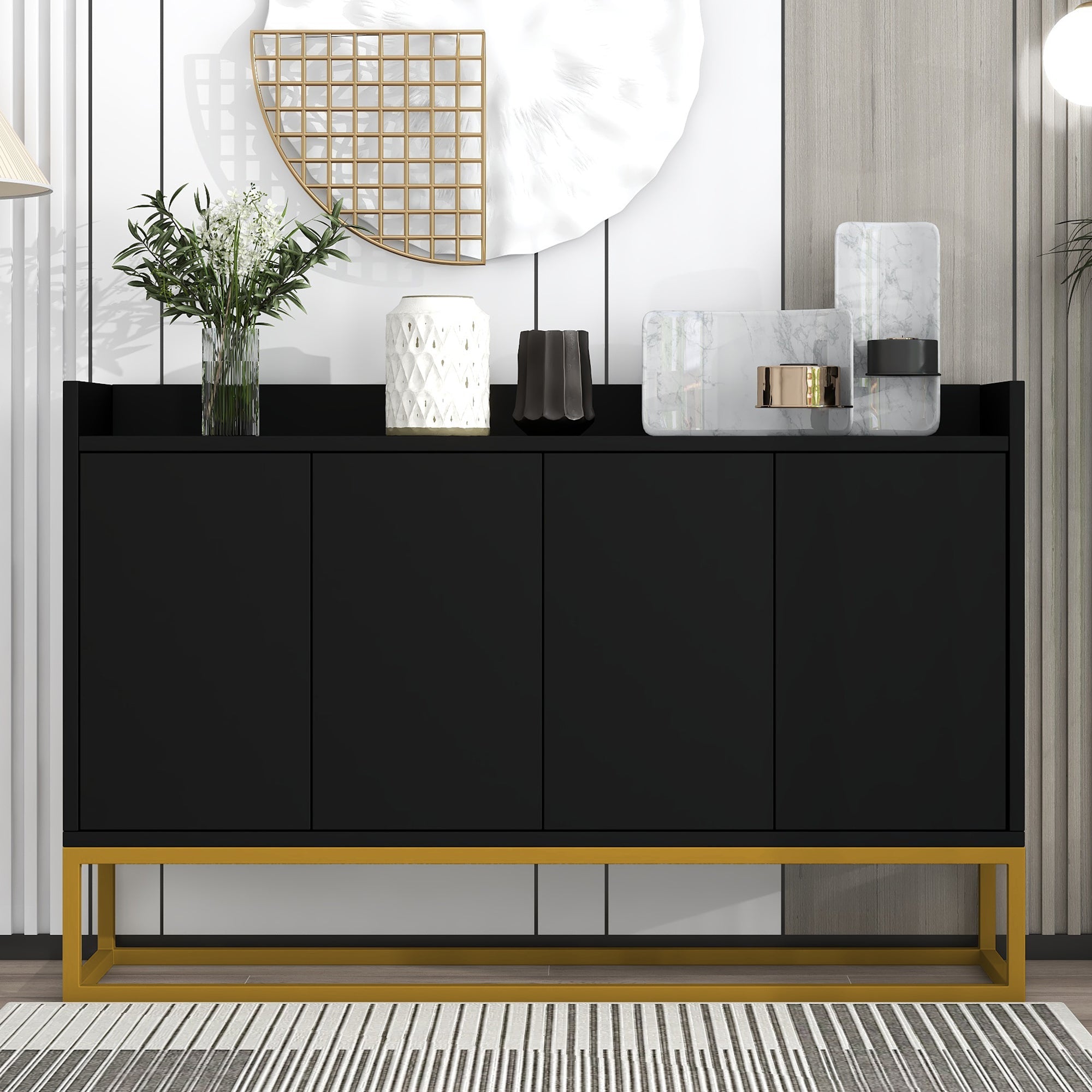 Logidon Modern Dressoir Zwart 4 Deurs Greeploos 120 x 30 x 80 cm
