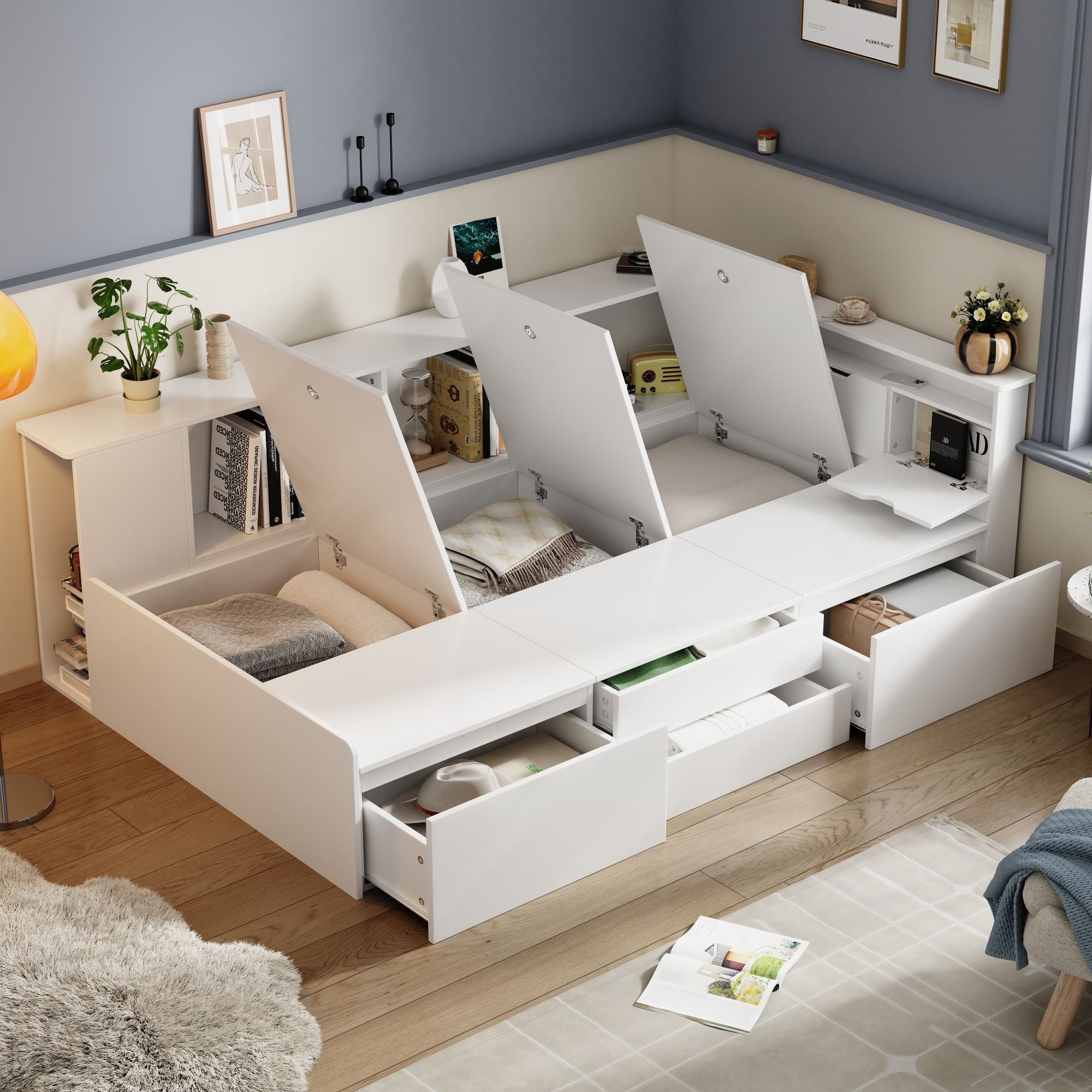 Logidon kinderbed 90x200 cm wit met opbergruimte en boekenkast
