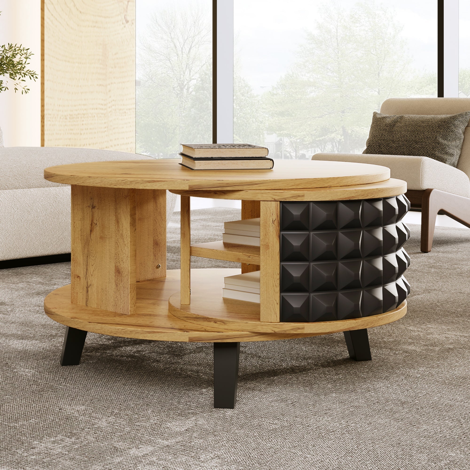 Logidon turntable with hidden shelf natural wood look 85x80x45 cm