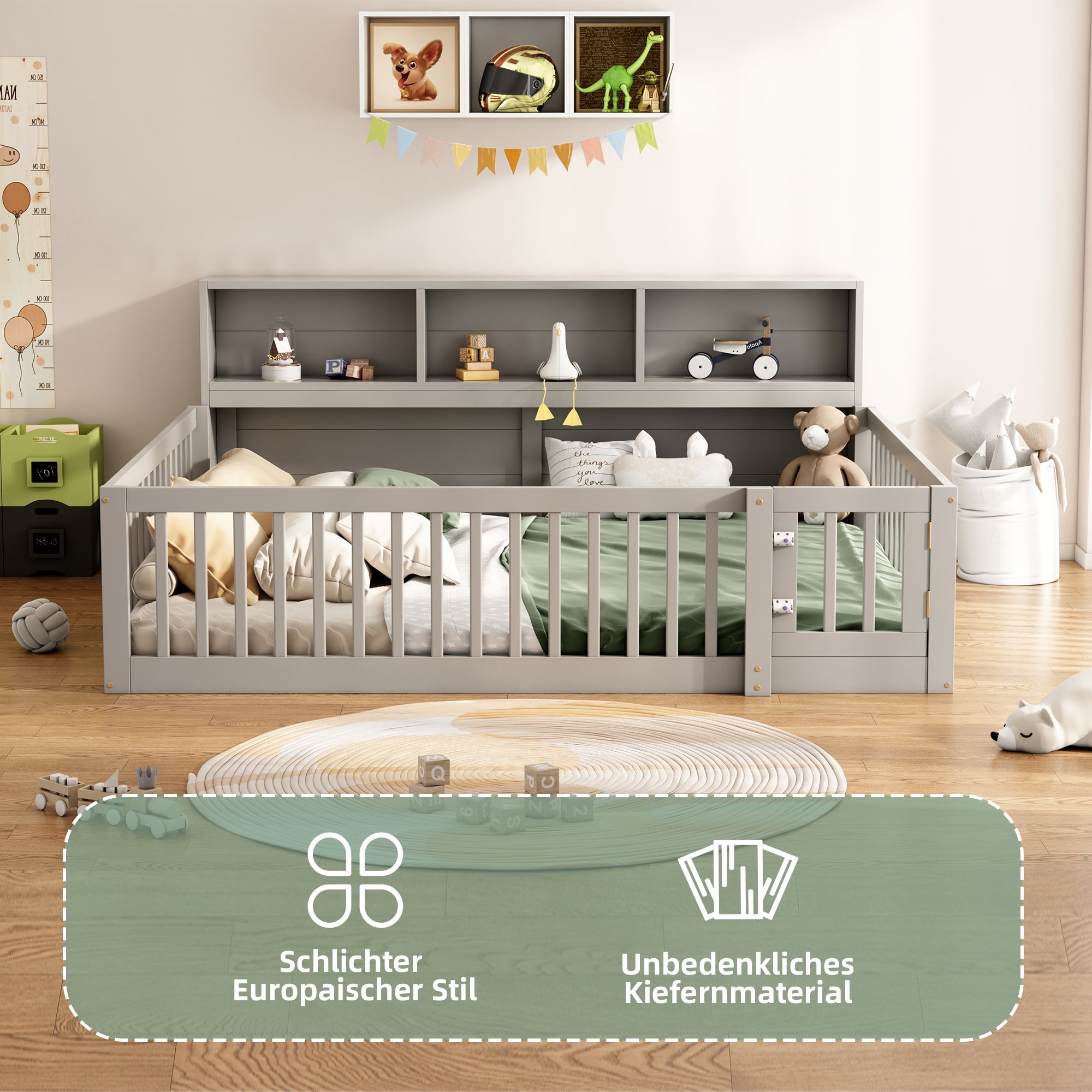 Logidon Daybed 140x200 grijze slaapbank met opbergvak en lattenbodem