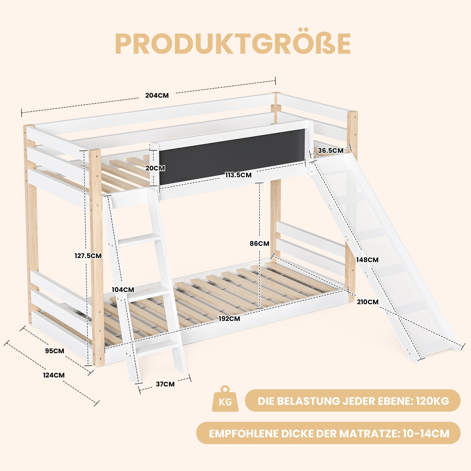 Logidon Stapelbed Kind Met Glijbaan En Trap 90x200 Wit