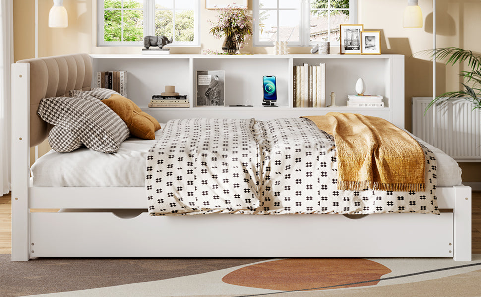 Logidon daybed wit 140x200 CM met uitschuifbaar bed LED-verlichting