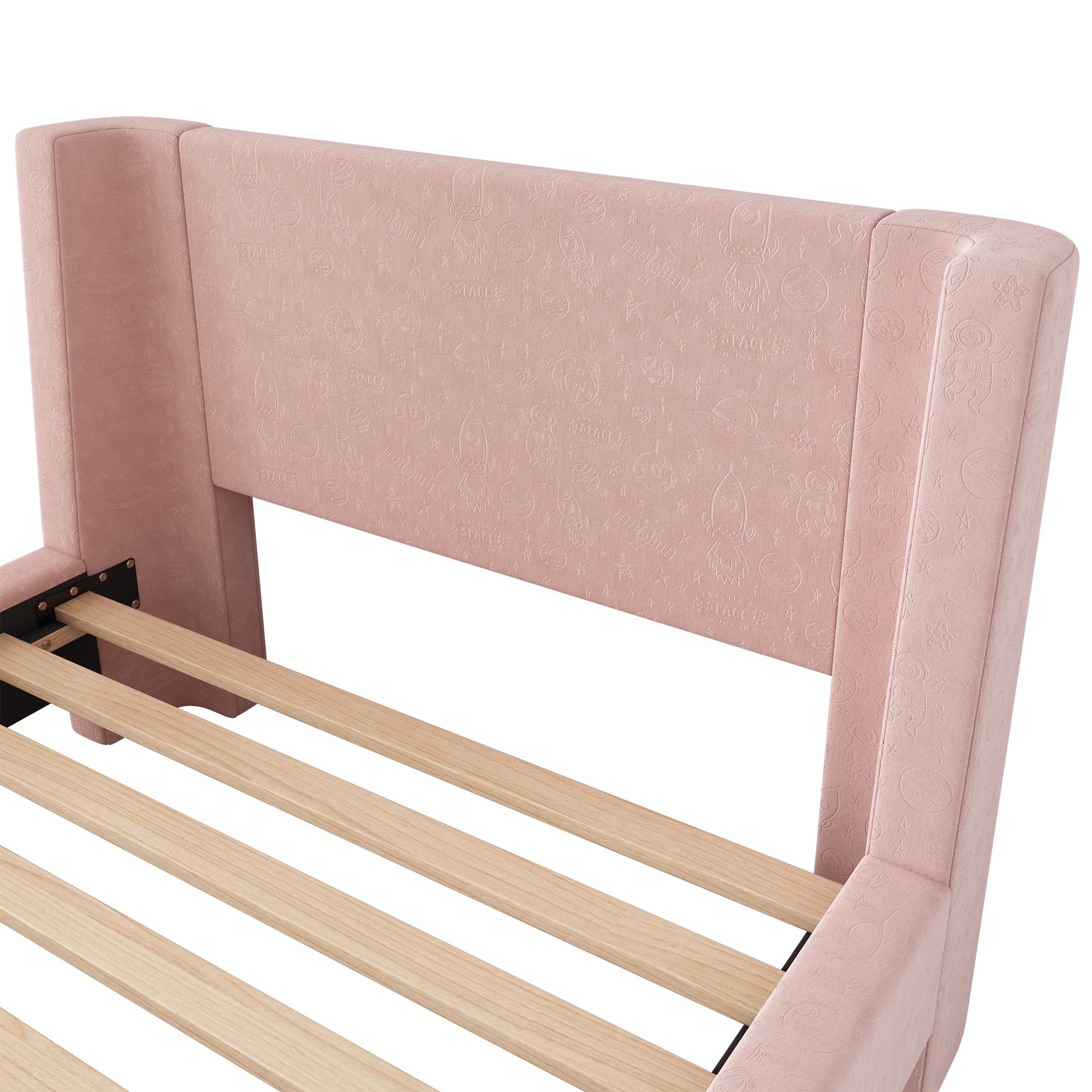 Logidon kinderbed gestoffeerd bed 90x200 roze fluweel sleebed Kosmos