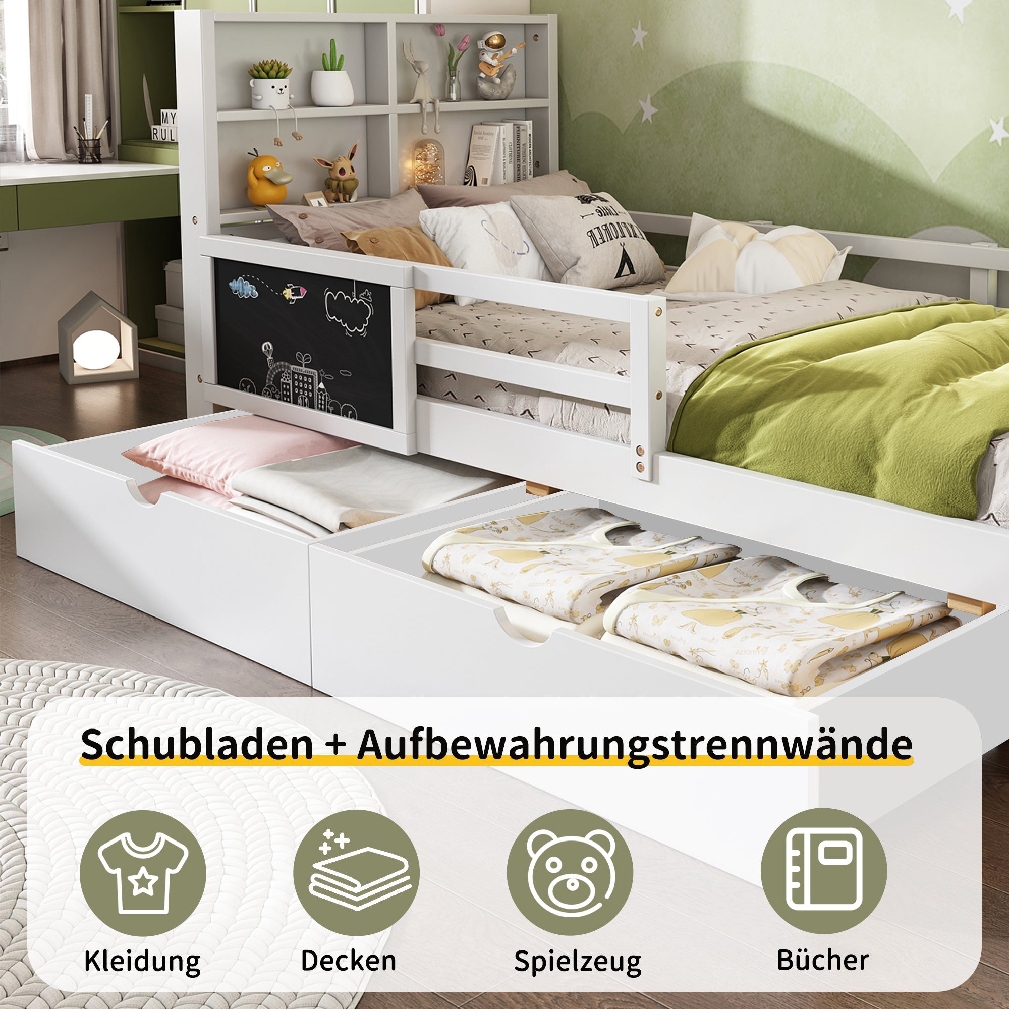 Logidon Kinderbed met Laden en Plank 90x200 cm Wit