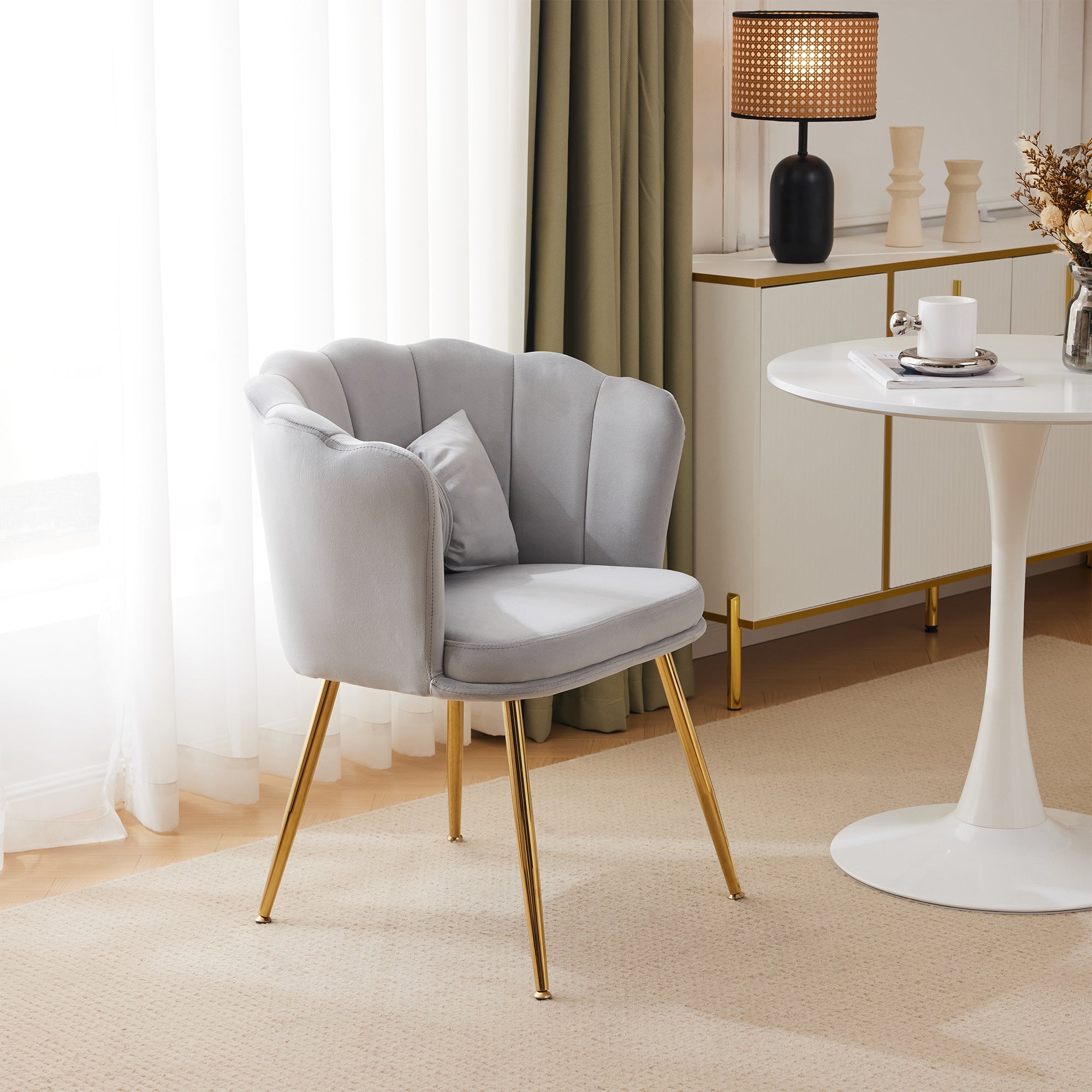 Logidon Modern Velvet Living Room Armchair Gray With Gold Legs