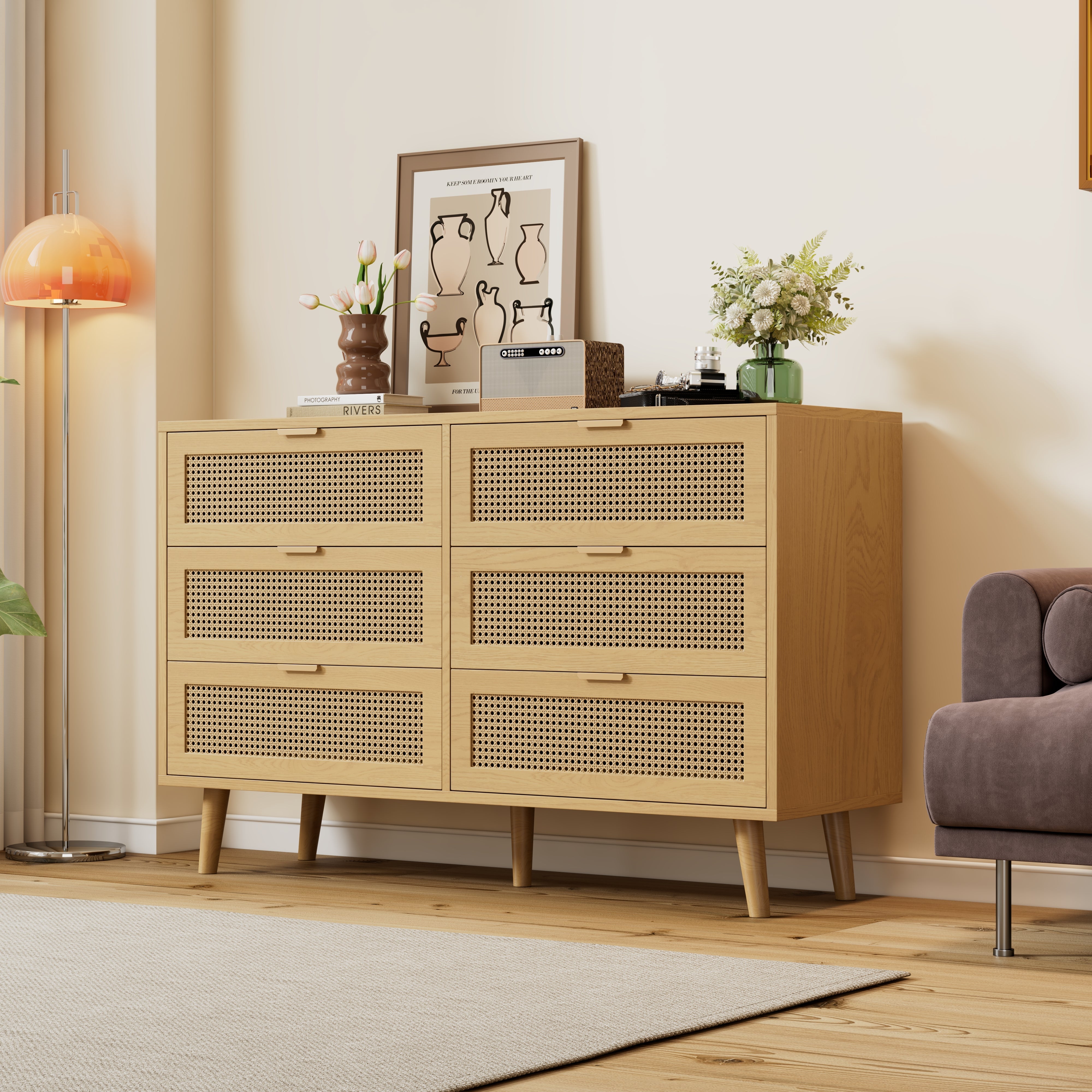 Logidon Ladekast 6 Laden Eiken Dressoir B120 H76,5 D40 Cm