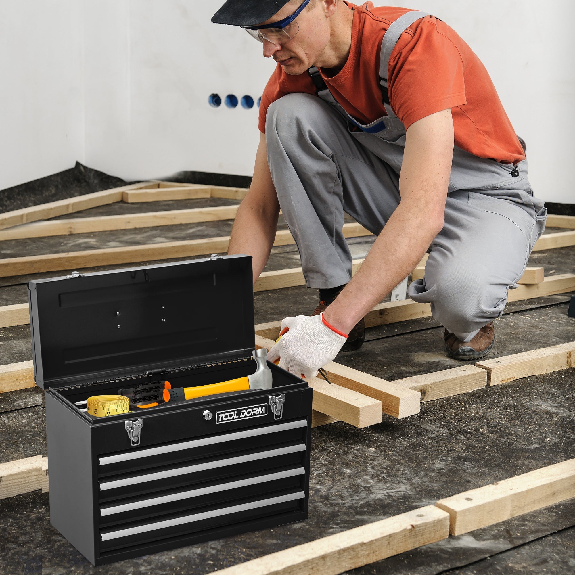 Logidon Metal Tool Box 20.3 Inch Four Drawers With Lock