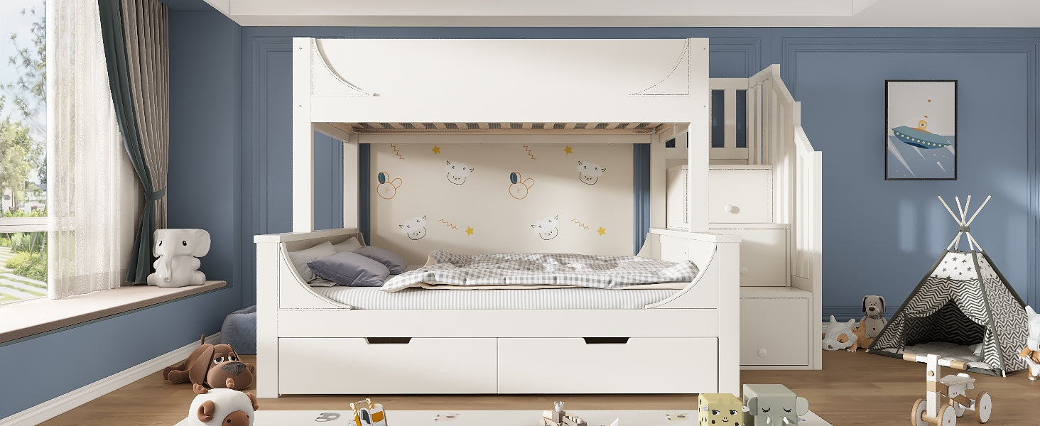Logidon stapelbed kinderbed wit met ladderkast en lades