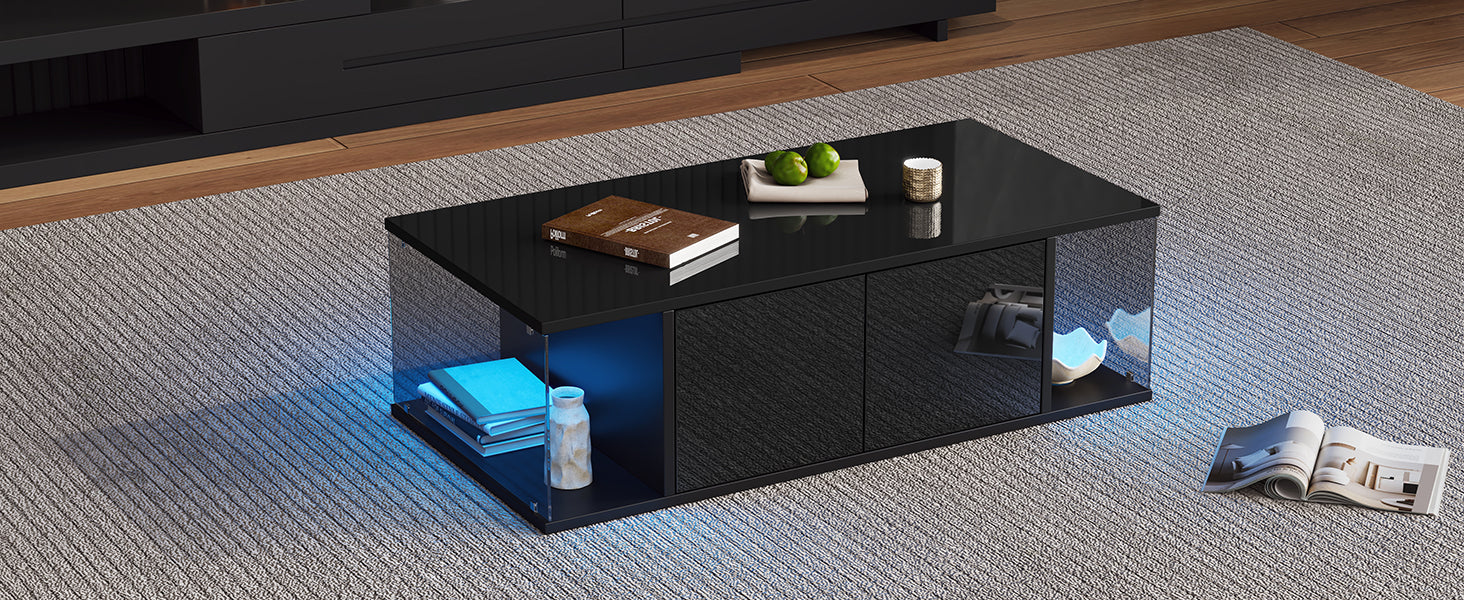 Logidon salontafel 100x50x30 cm zwart hoogglans LED 2 kasten