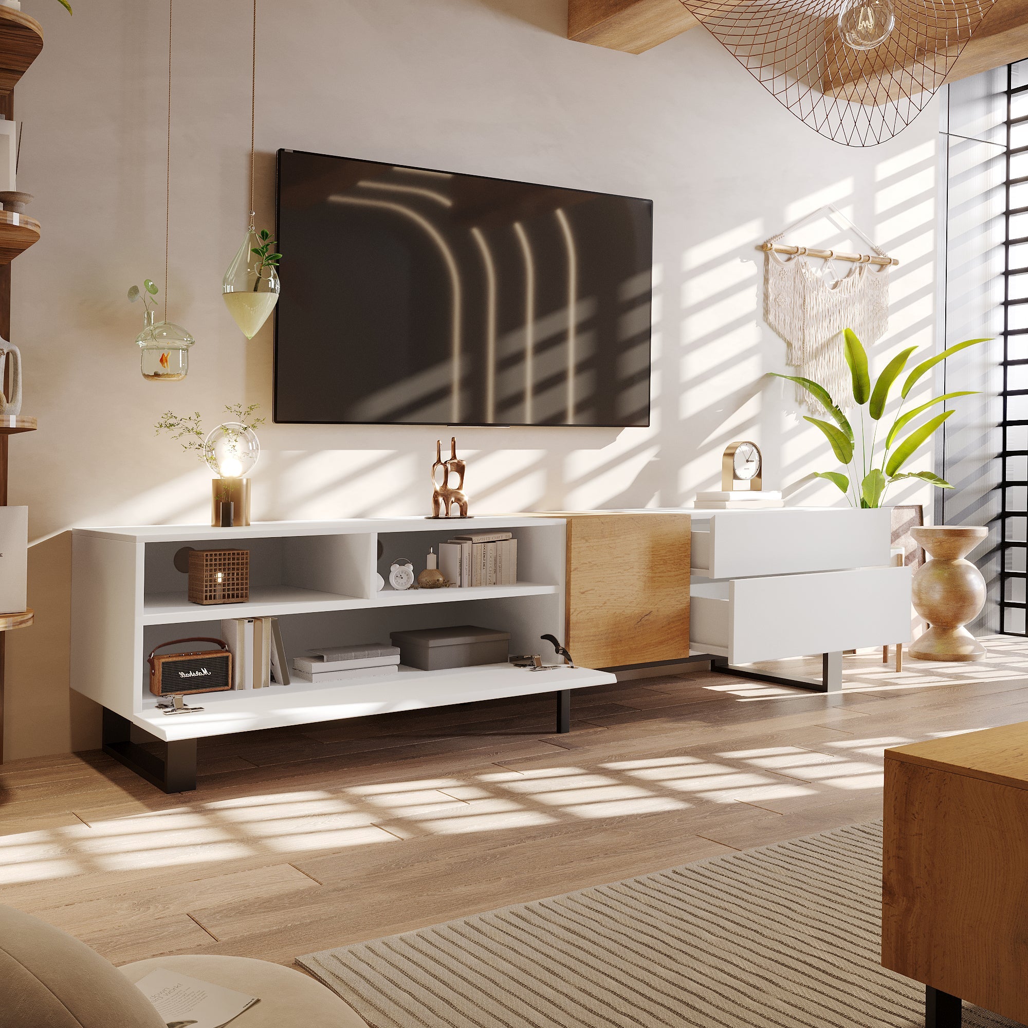 Logidon Modern TV cabinet white wood look 180x50x38 cm