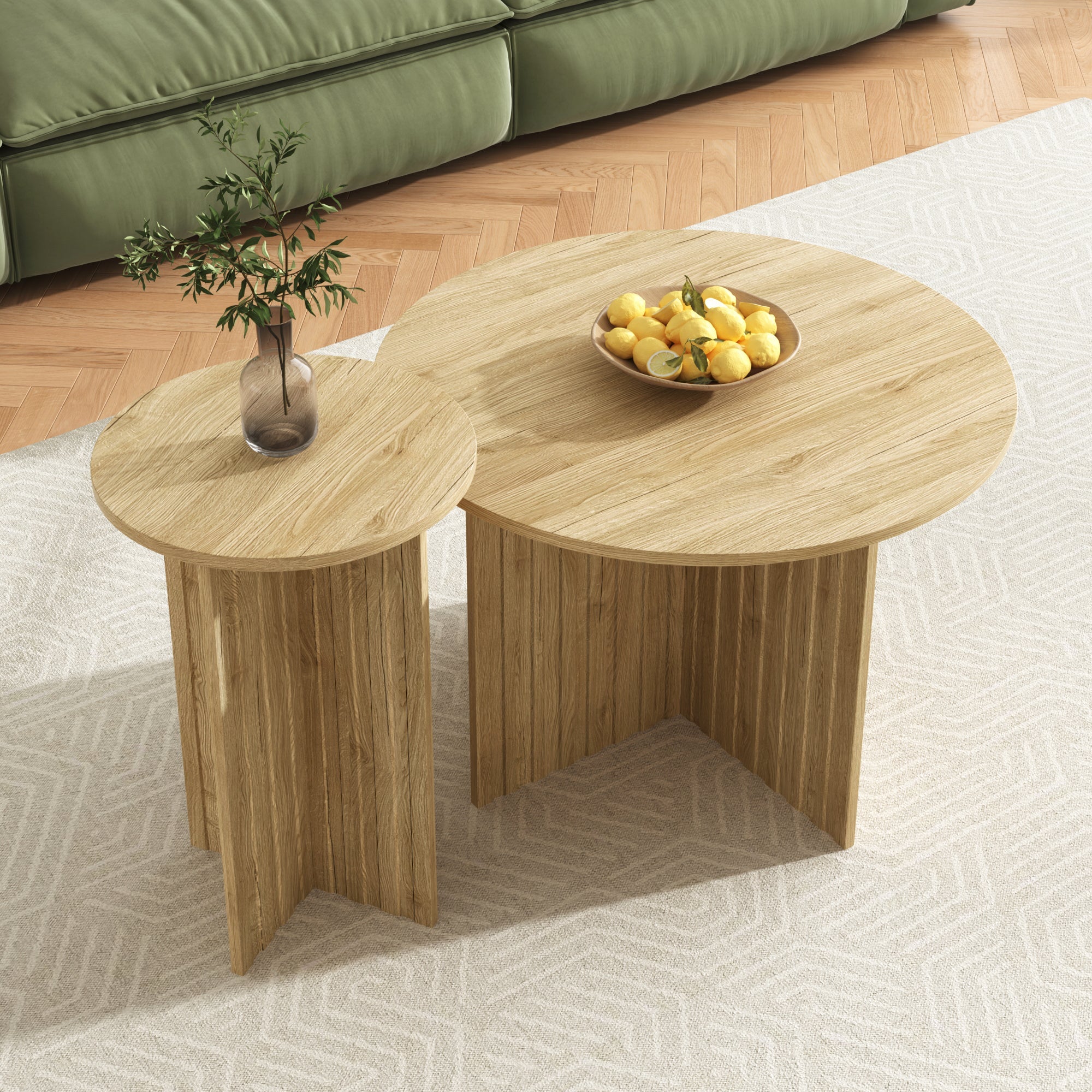 Logidon Nesttafelset 2-delig Naturel Hout Rond 76 Cm Scandinavisch