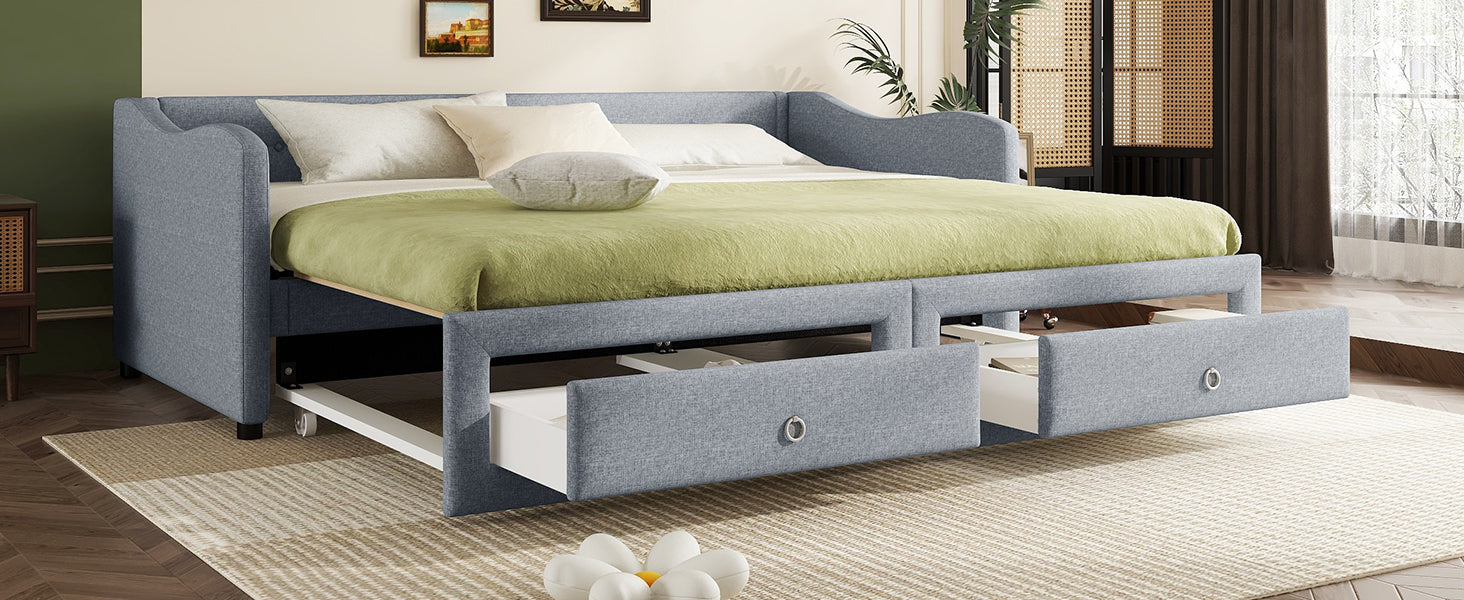 Logidon daybed 90x200 cm with pull-out bed, 2 drawers gray