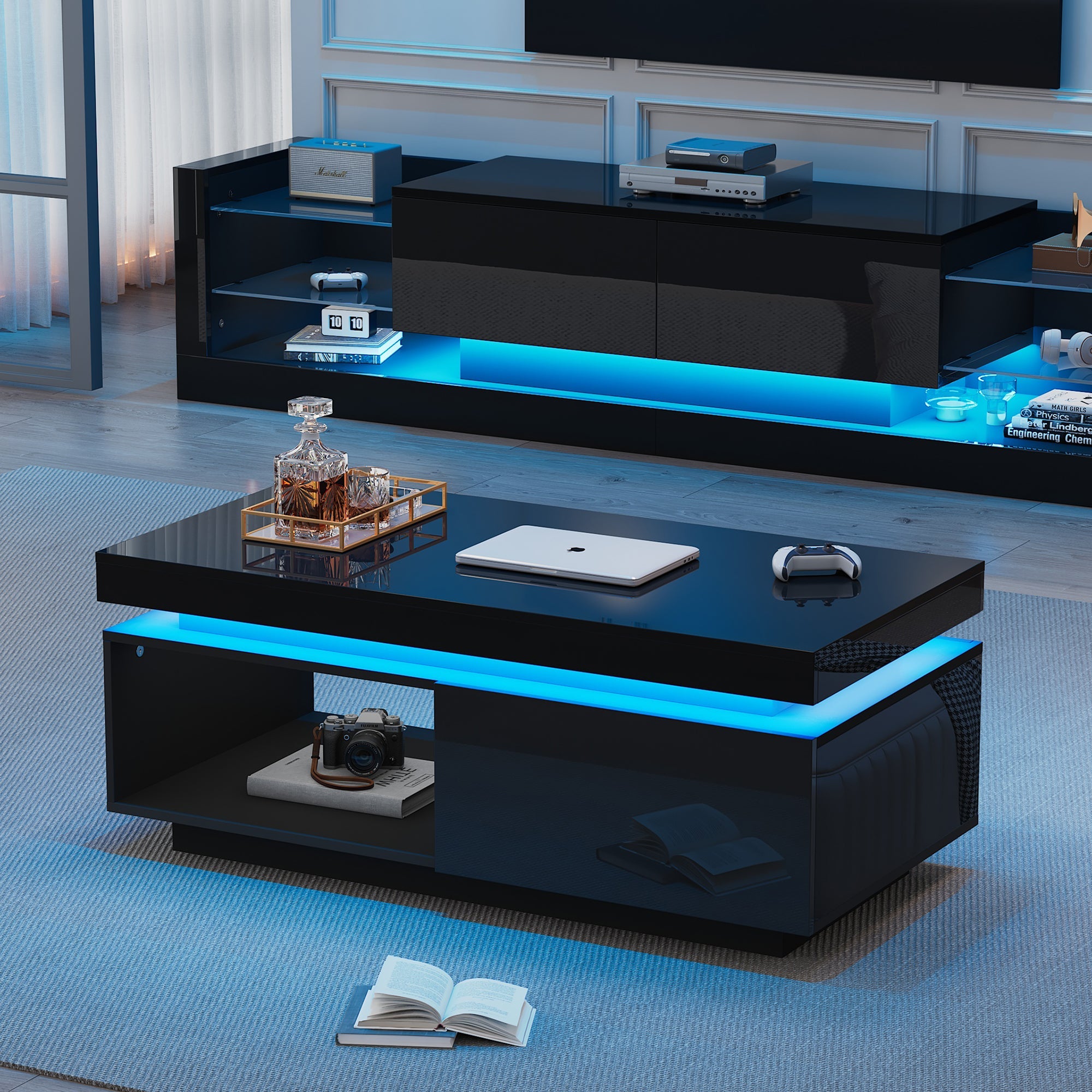 Logidon hoogglans salontafel zwart met LED verlichting 100x50x40 cm