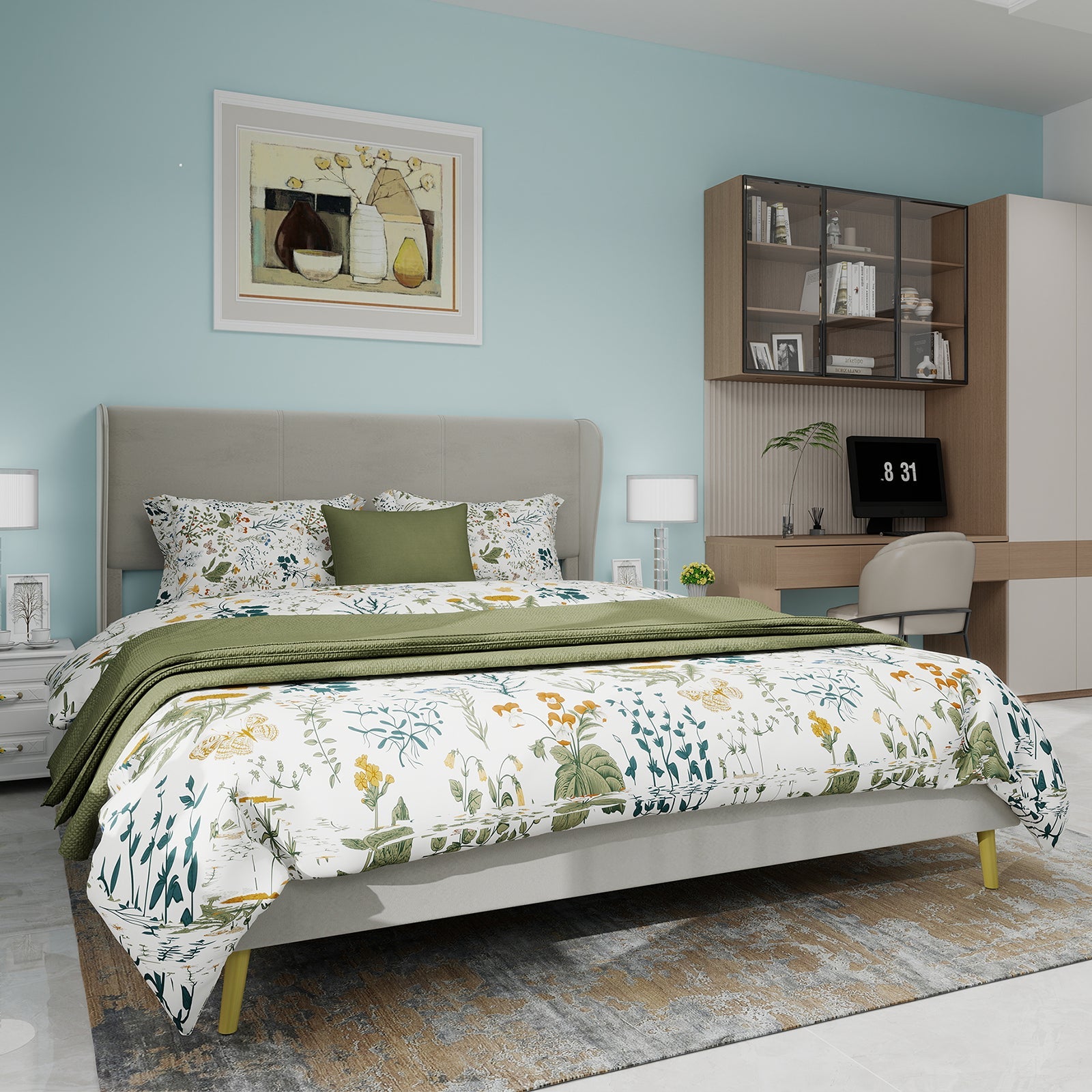 Logidon modern gestoffeerd bed 160x200 beige gevoerd hoofdeinde