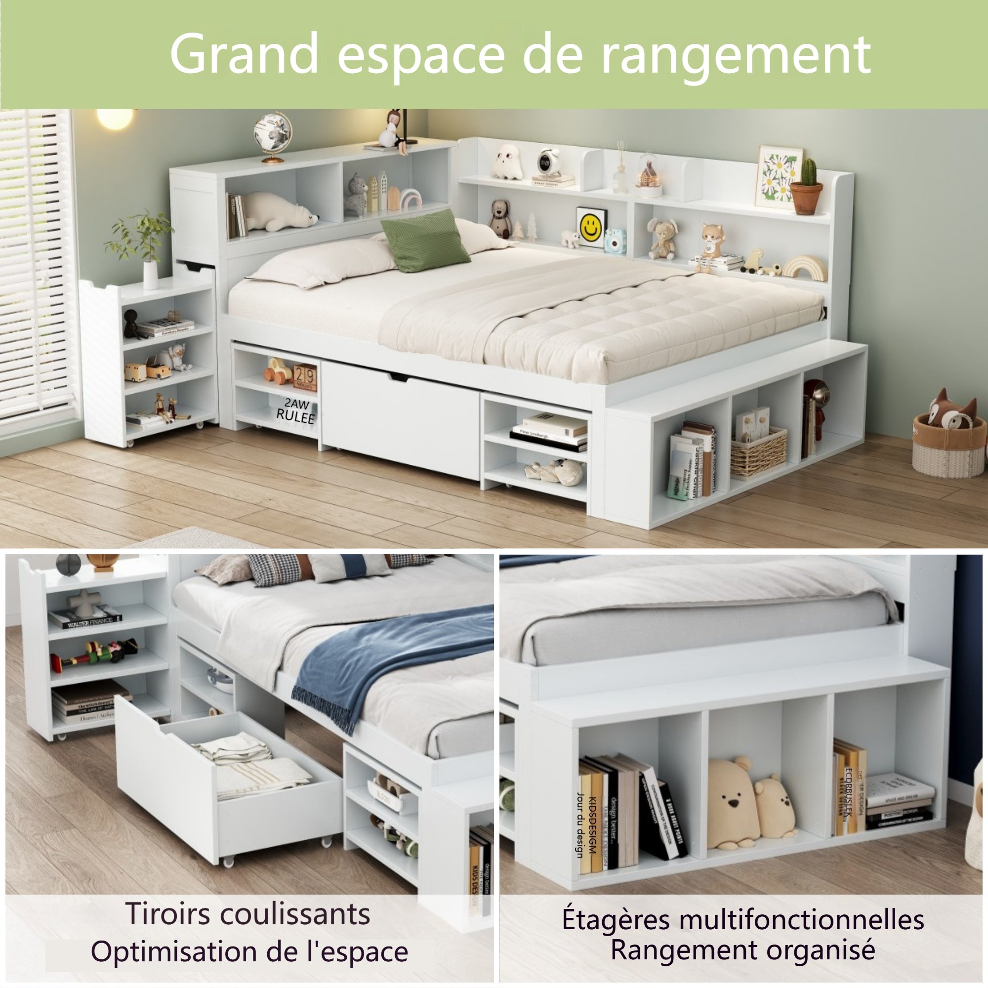 Logidon 90x190 kinderbed wit multifunctioneel bed met opbergruimte