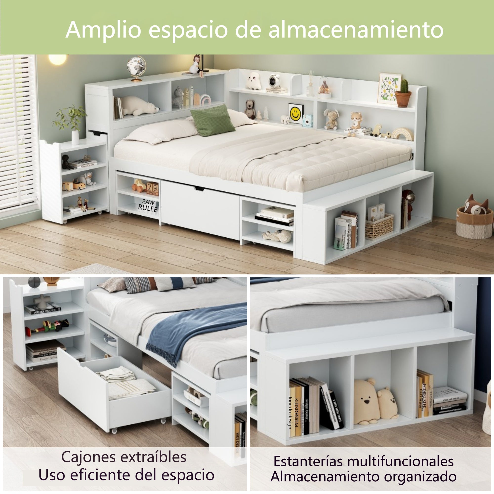 Logidon 90x190 kinderbed wit multifunctioneel bed met opbergruimte