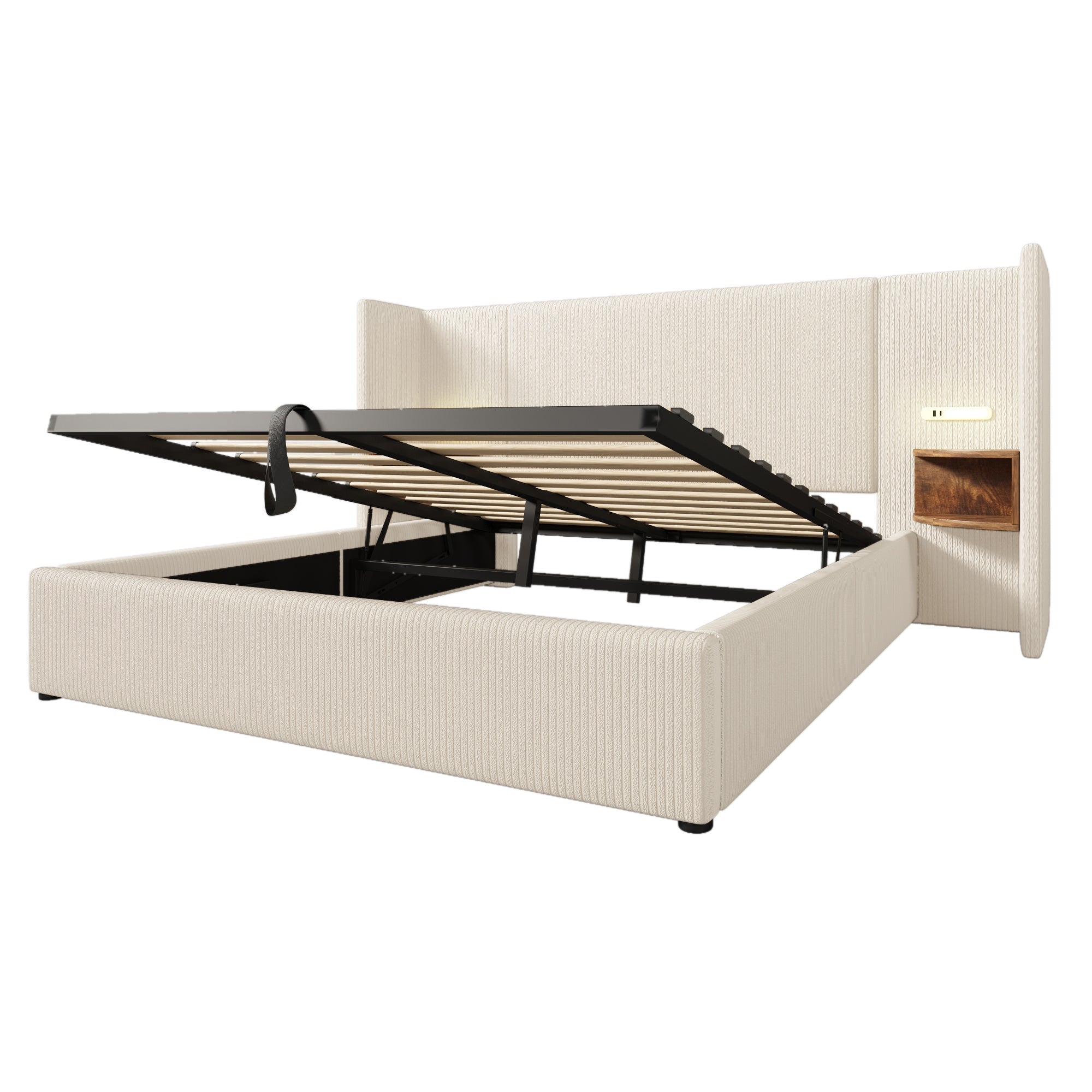 Logidon gestoffeerd bed 160x200 beige-wit met opbergruimte