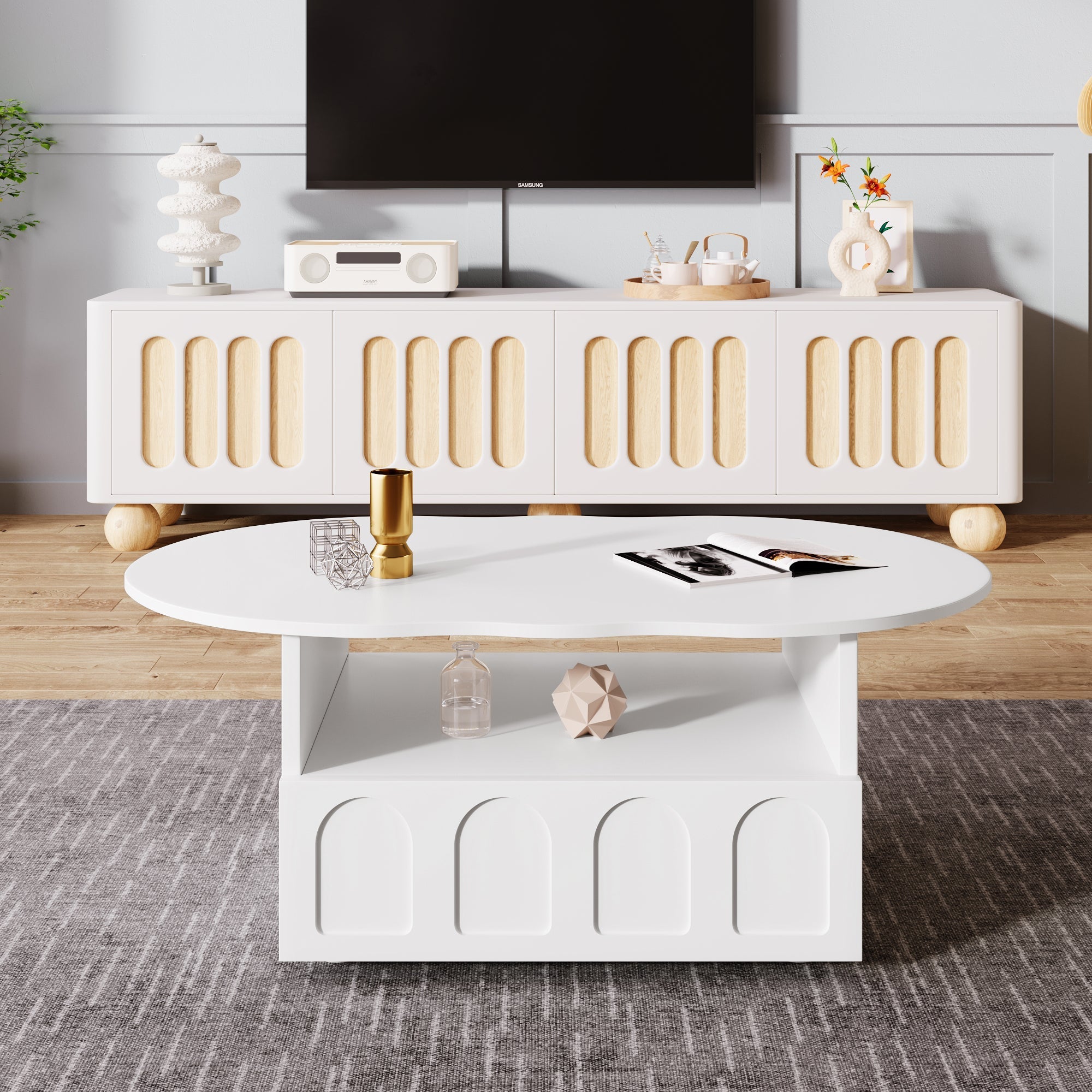 Logidon wolkvormige salontafel wit met lades en plank