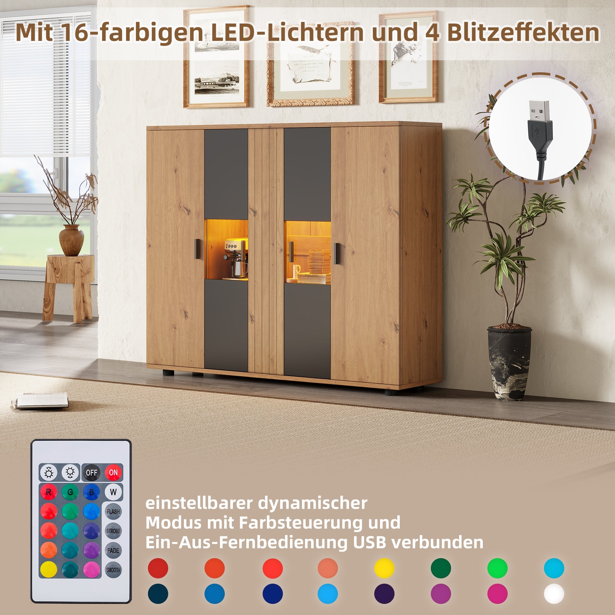 Logidon sideboard 140 x 35 x 113 cm Adjustable dividers 4 doors