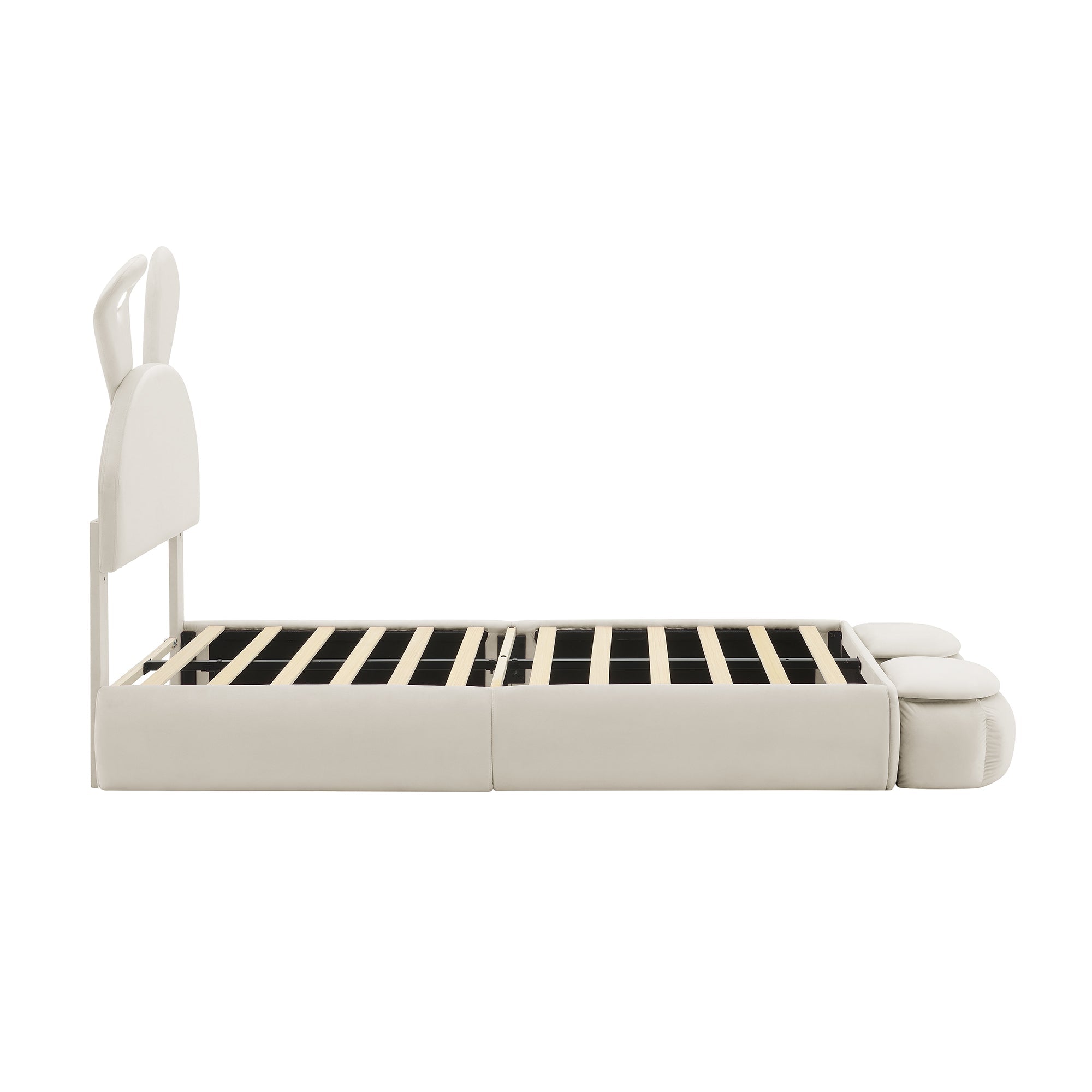 Logidon gestoffeerd bed 90x200 beige fluwelen opbergkruk met konijnenoren