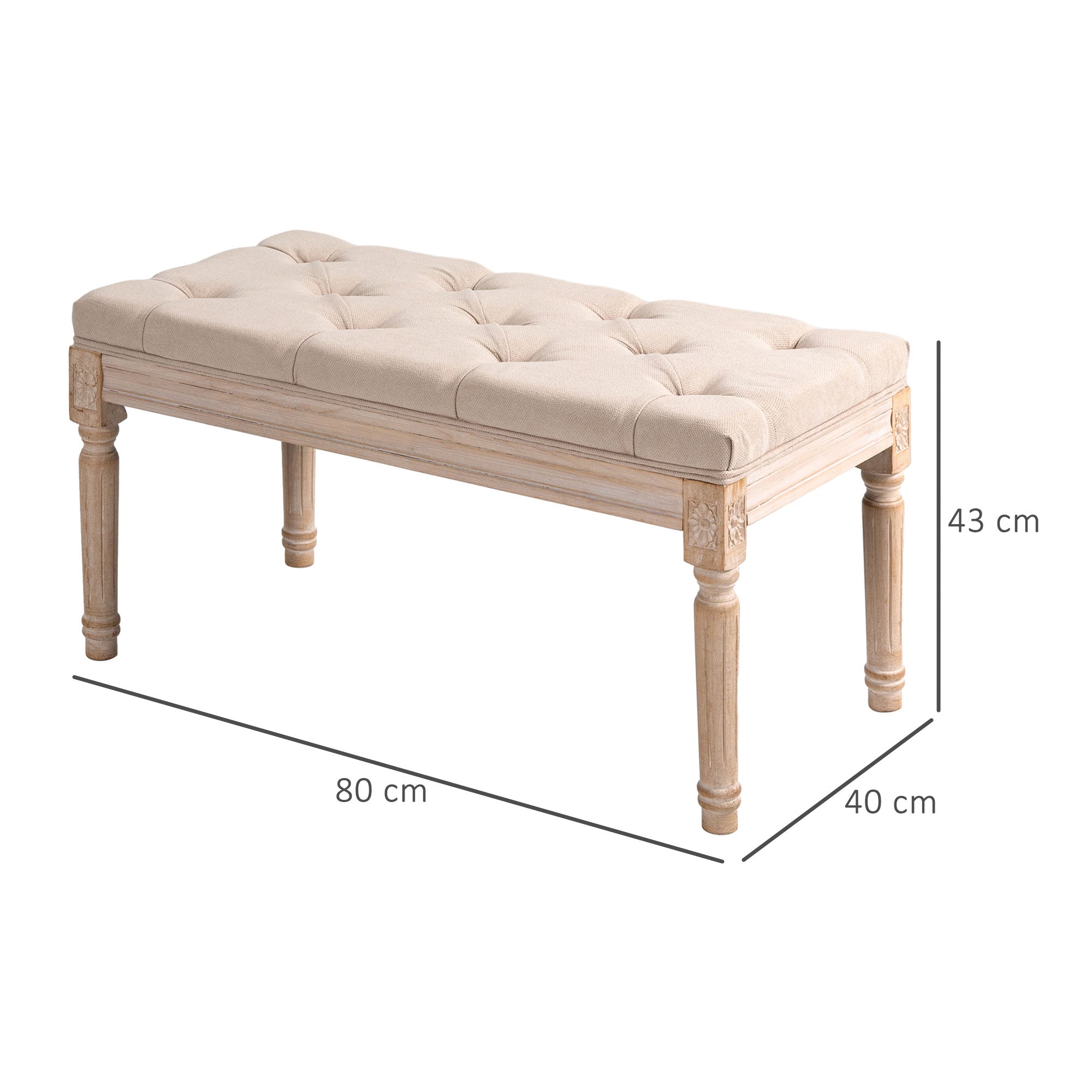 Logidon Vintage gestoffeerde bank beige 80x40x43 cm met knoopdetails