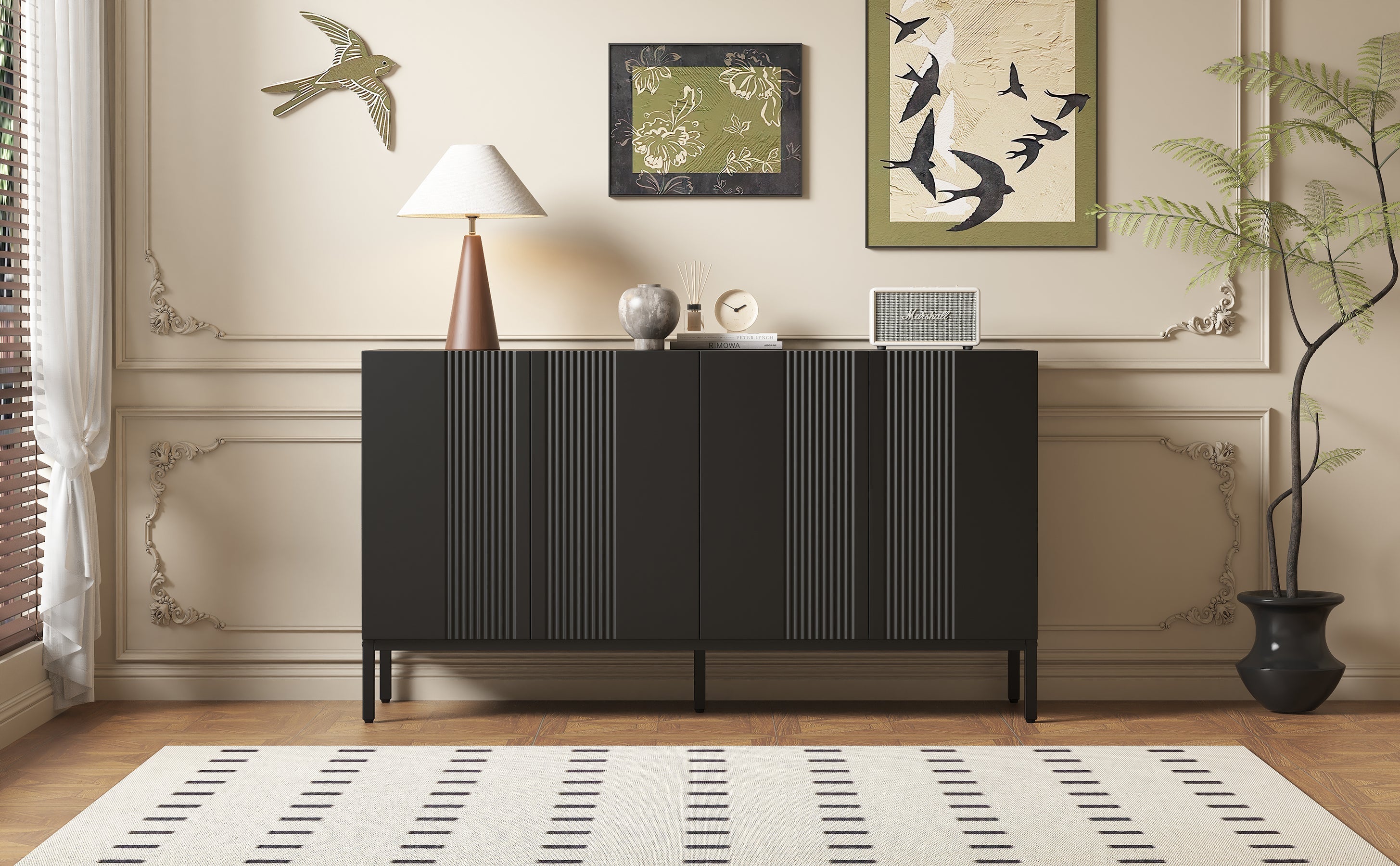 Logidon Modern Dressoir 4-deurs Greeploos Zwart 145x41x80 cm