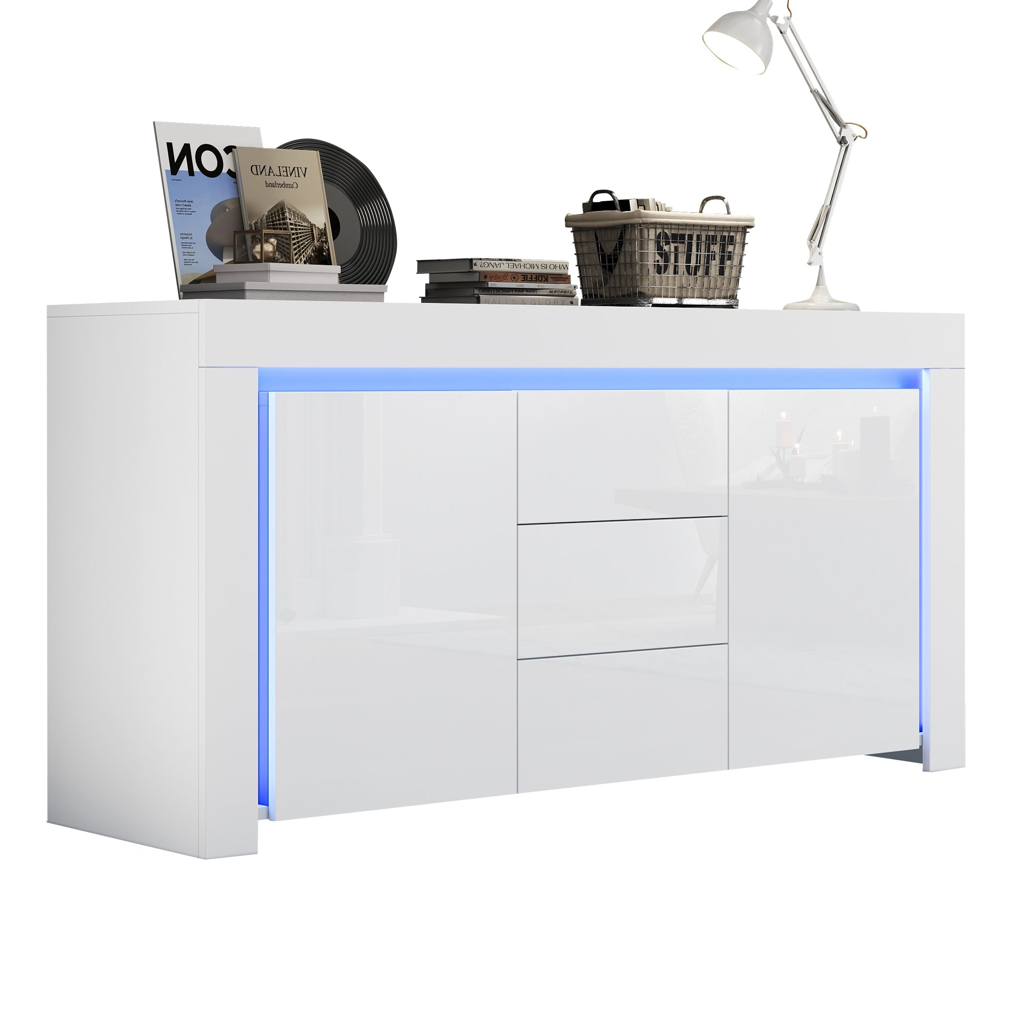 Logidon wit hoogglans dressoir 140x40x65 cm met LED verlichting