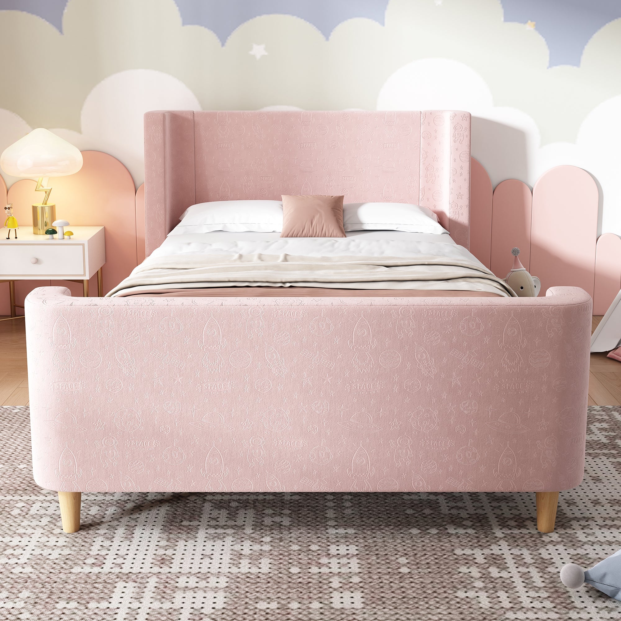 Logidon kinderbed gestoffeerd bed 90x200 roze fluweel sleebed Kosmos