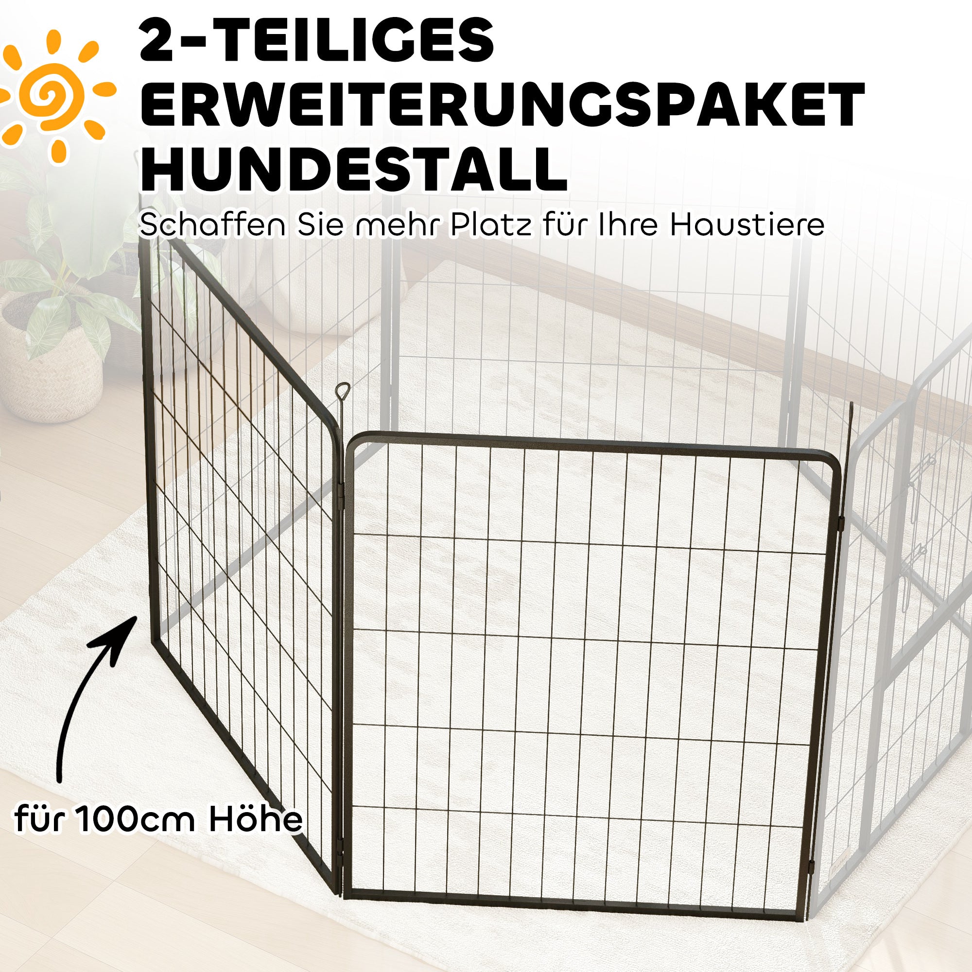 Logidon set van 2 aanbouw hondenhekpanelen 80 x 100 cm staal zwart