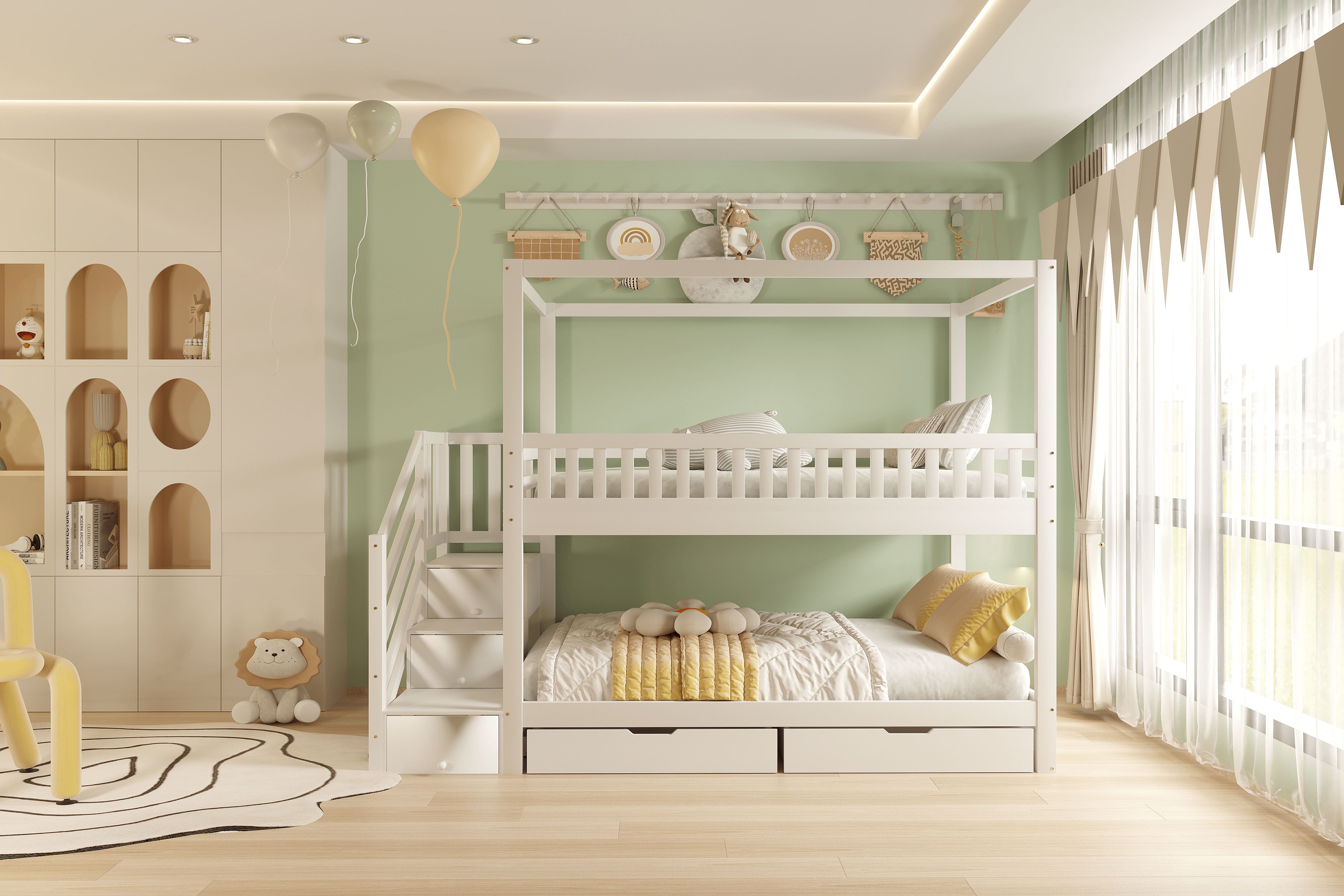 Logidon kinderstapelbed 90x200 witte huisvorm veiligheidsladder