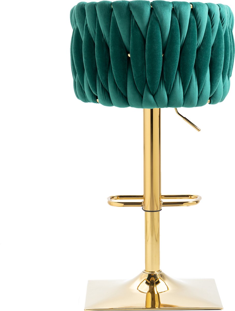 Merax Vintage Barkruk Set van 2 - Barkruk - Barstoel met Voetensteun en Rugleuning - Groen met Gouden afbeelding 17
