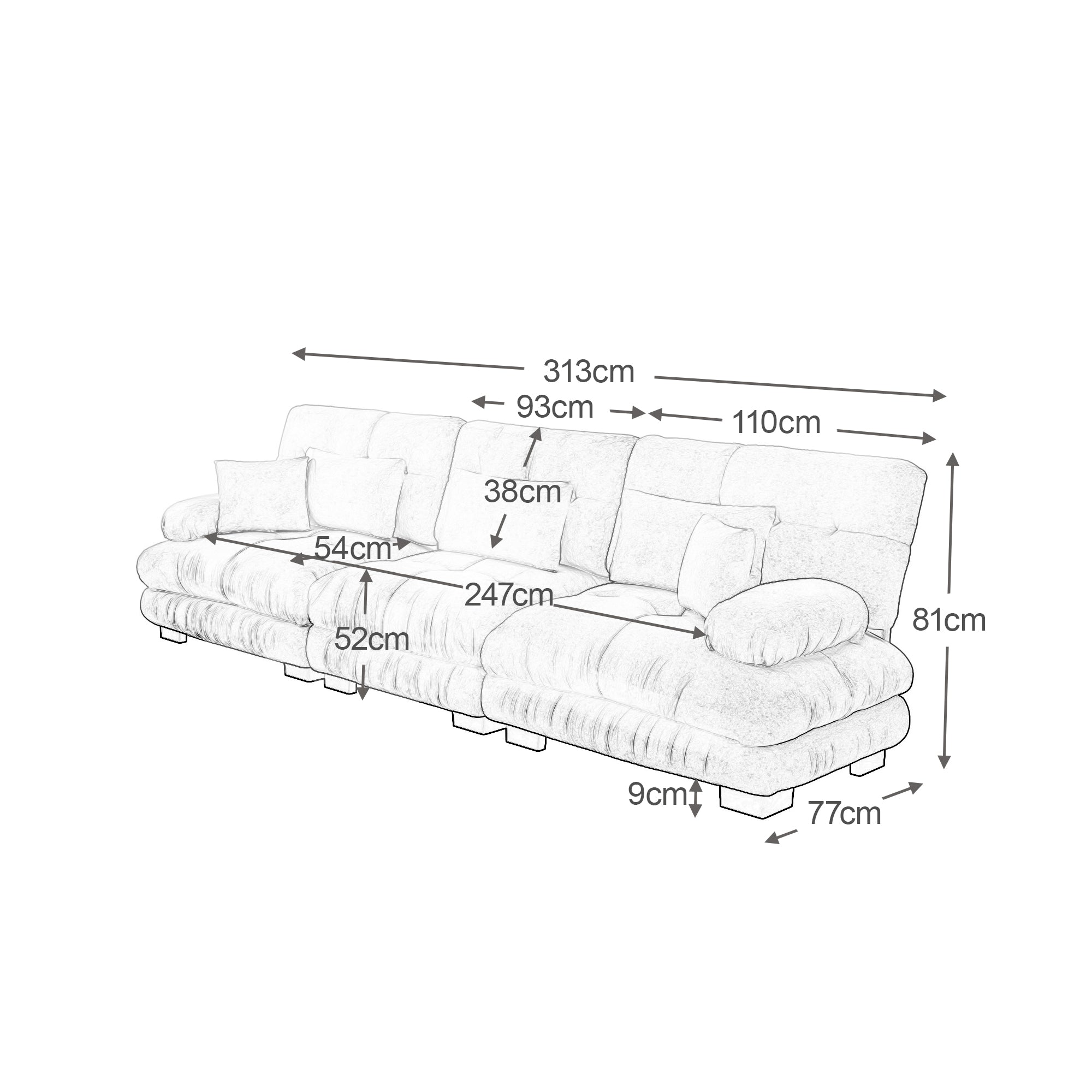 Logidon 3-zits hoekbank diepe zit chenille lichtbruin 313x77x81 cm