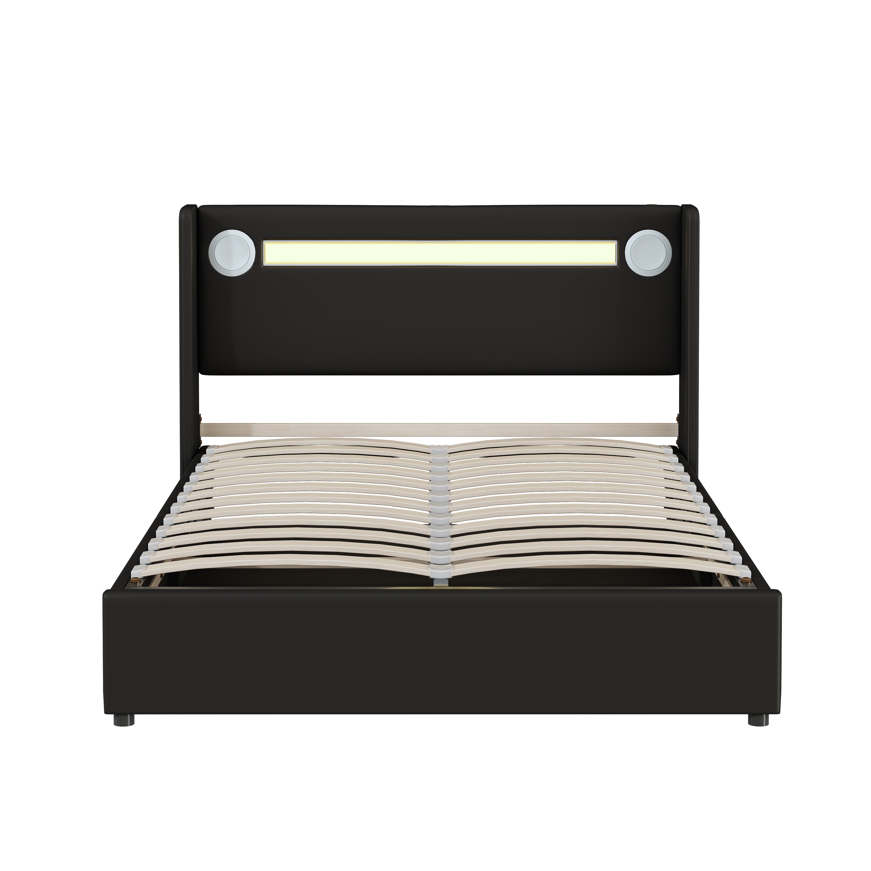 Logidon gestoffeerd bed 140x200 zwart met LED lichtstrip Bluetooth en USB