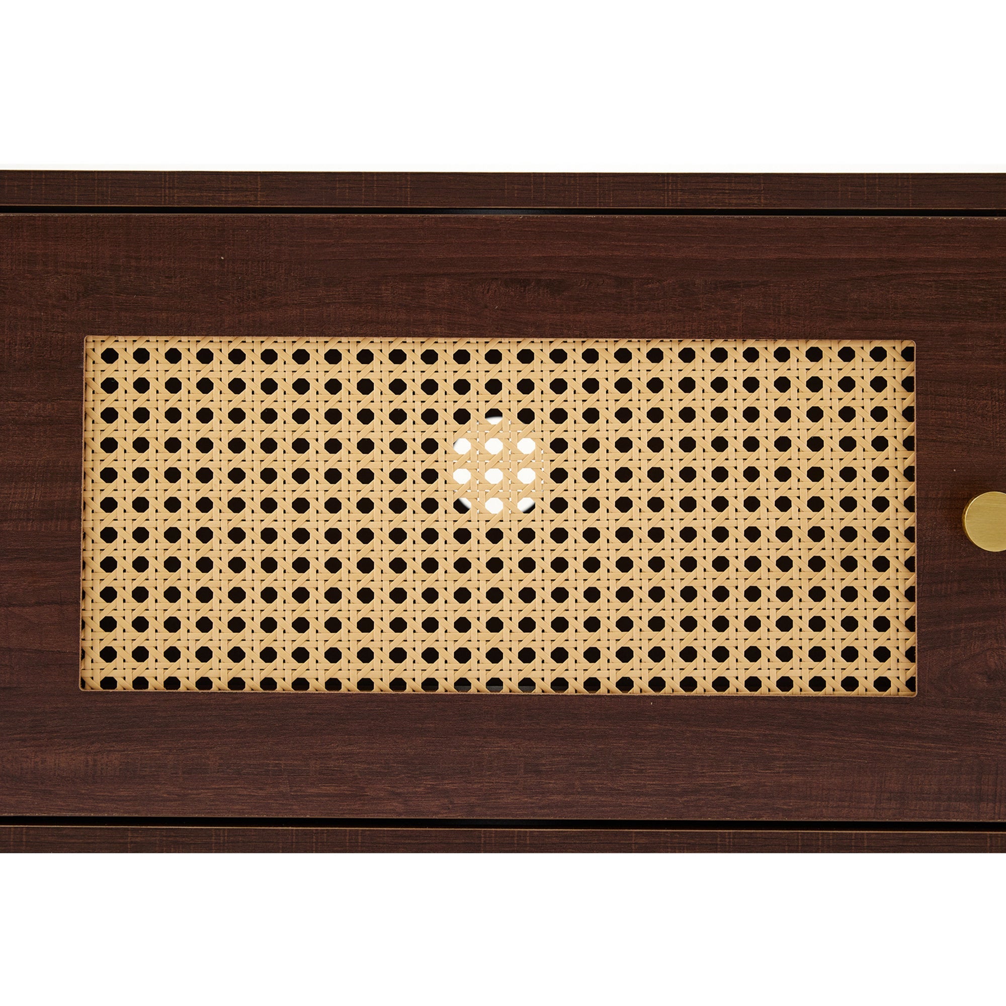Logidon TV cabinet 180 cm dark wood look rattan doors cable management