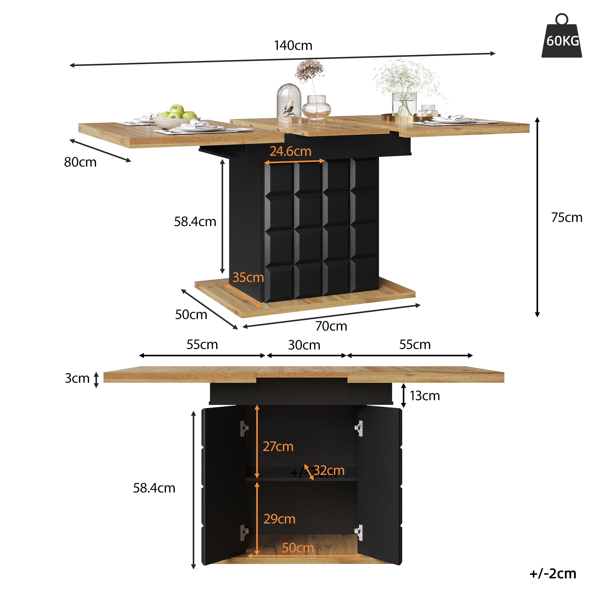 Logidon uitschuifbare eettafel 110-140 centimeter telescopisch naturel MDF
