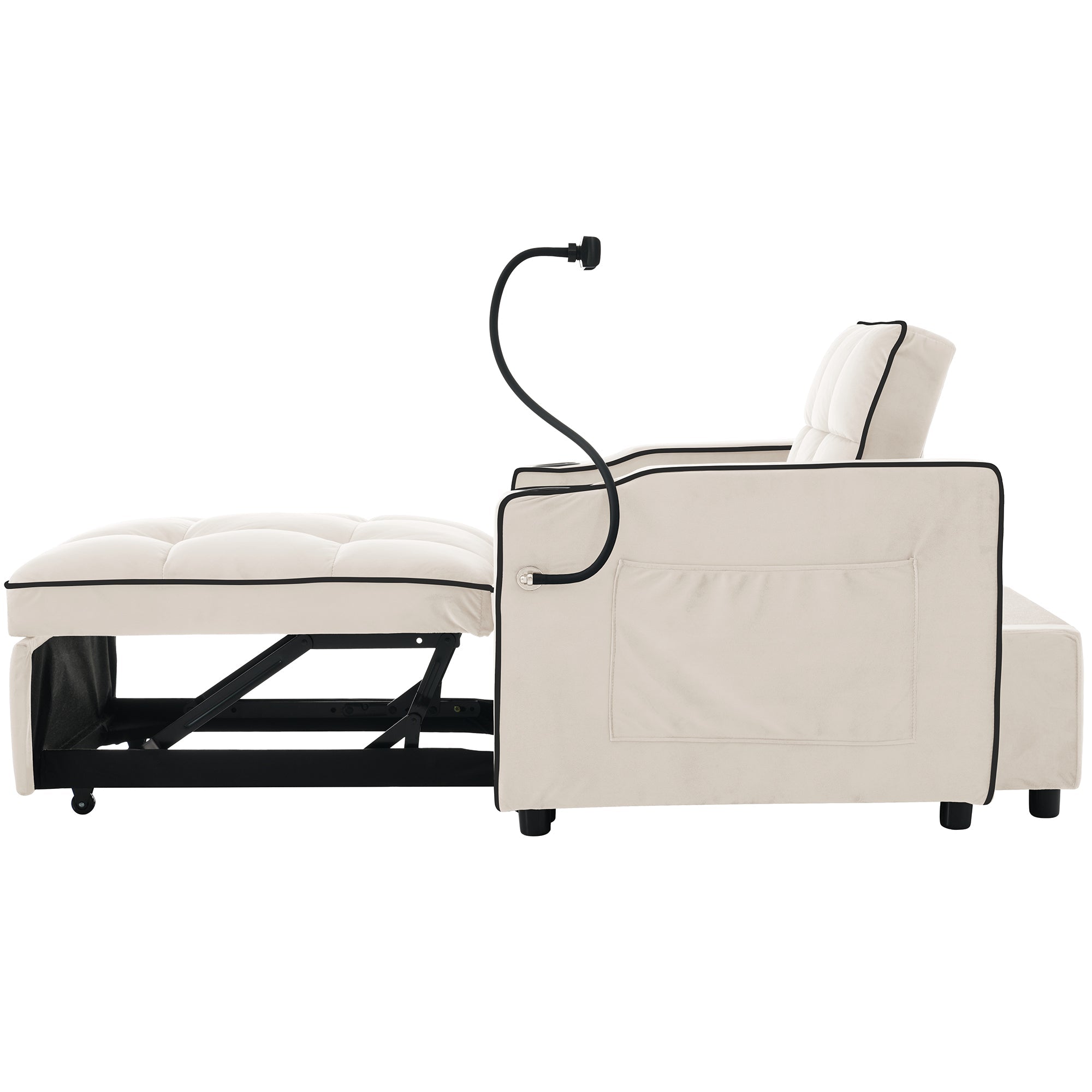 Logidon beige 3-in-1 uittrekbare slaapbank met bekerhouders