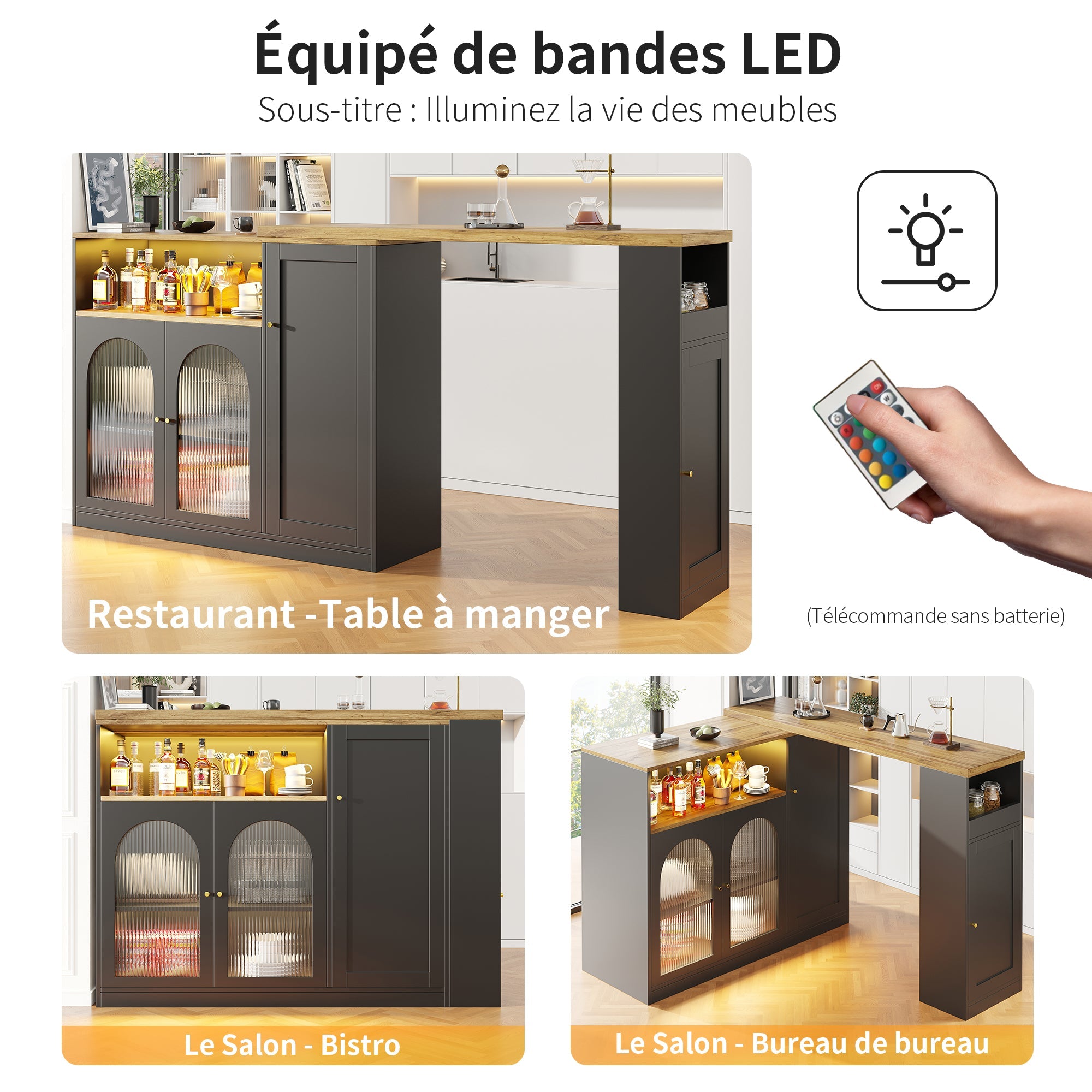 Logidon Draaibare Bartafel Mat Zwart 198x39x97 cm Met LED Glazen Deur