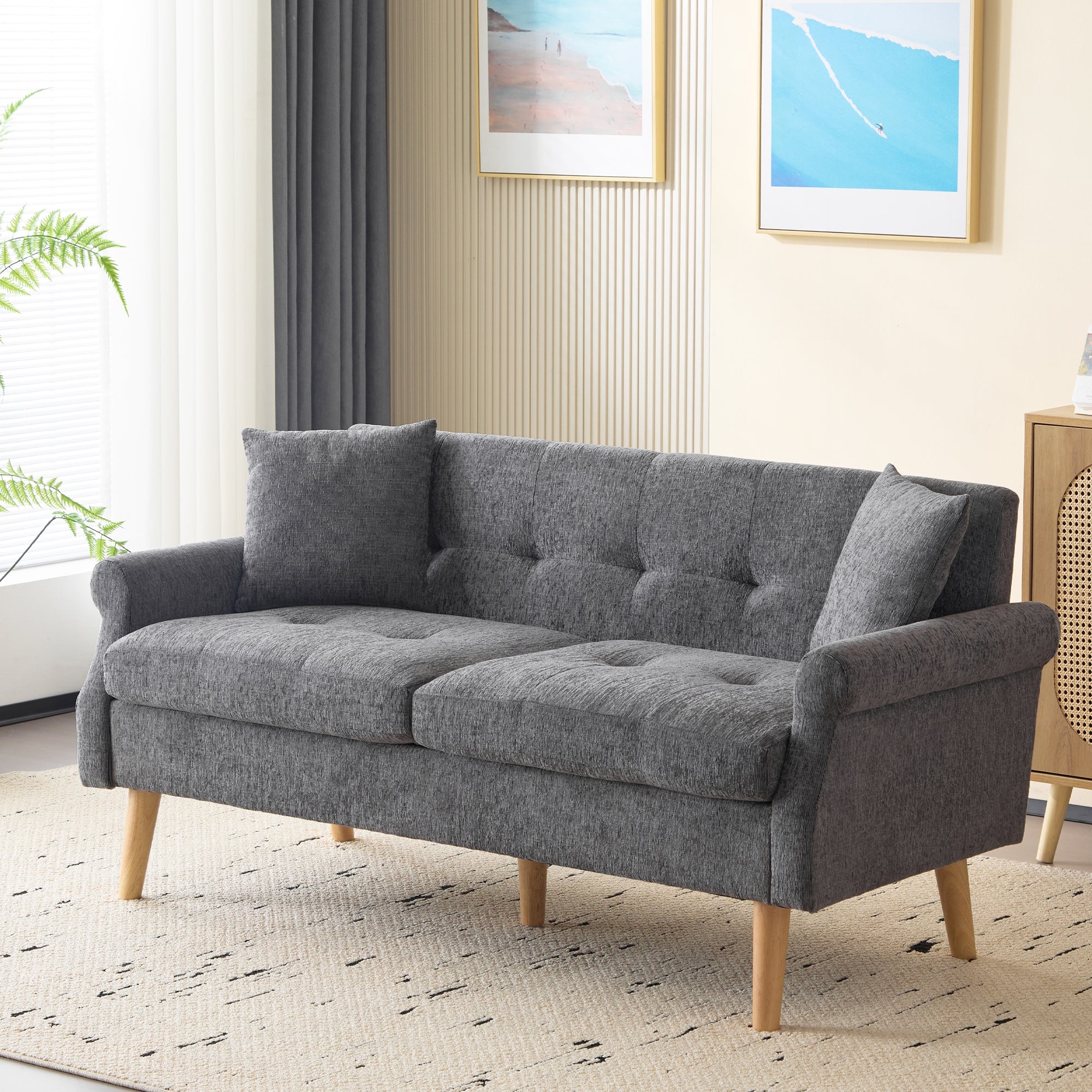 Logidon Modern Design Bank Grijze Chenille Stof 2 Zits 162 cm