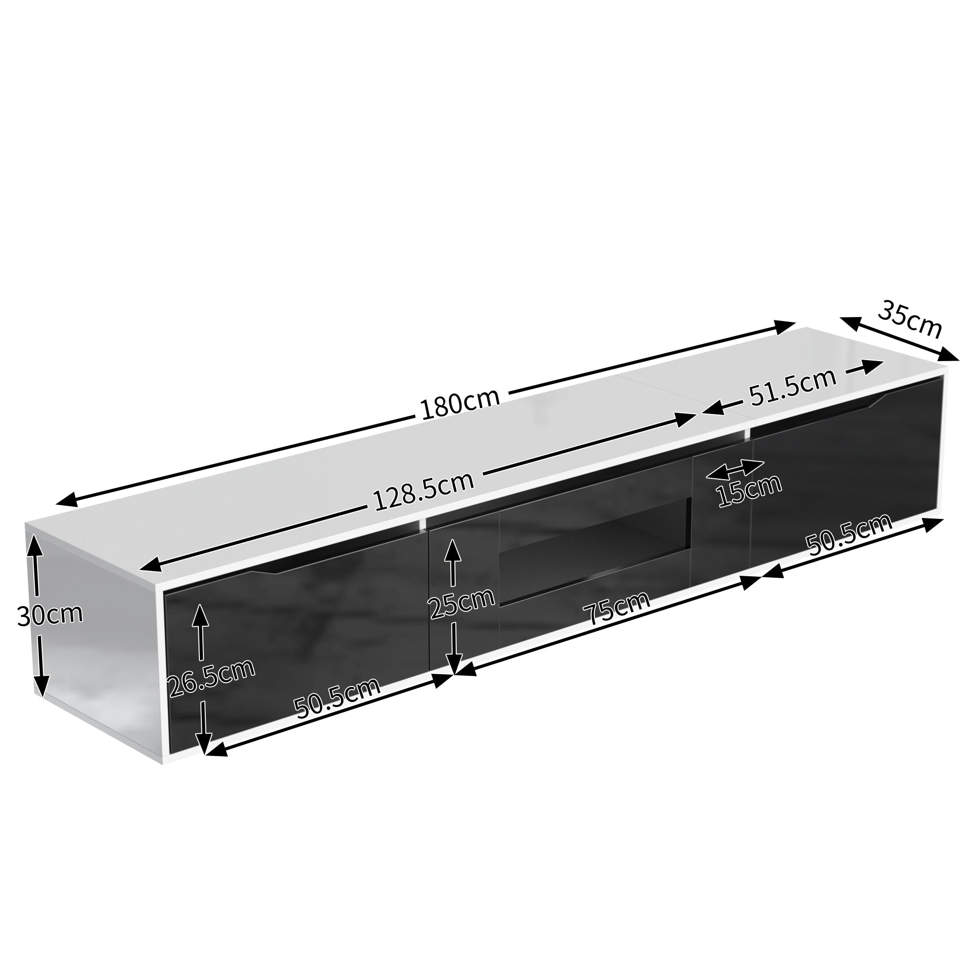 Logidon hoogglans TV-meubel wit met kleurwisselende LED 180 x 35 x 30 cm