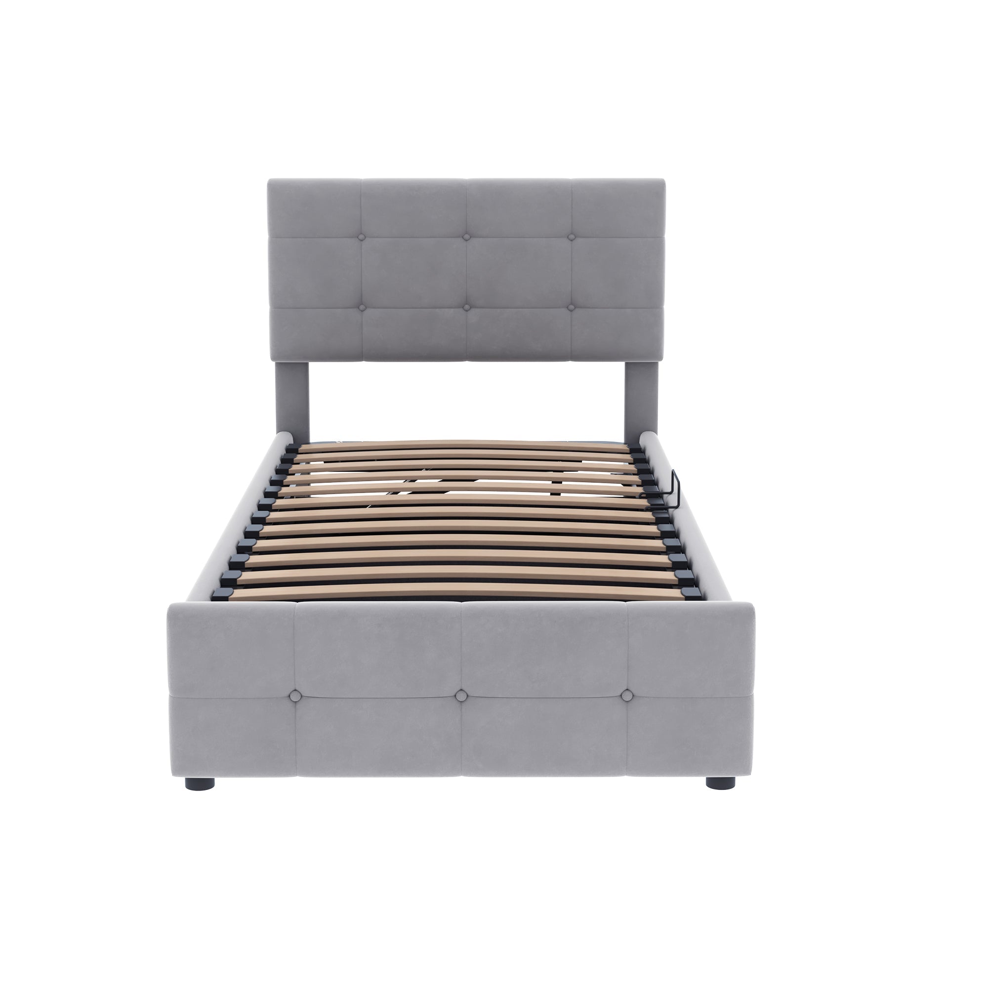 Logidon gestoffeerd bed 90x200 cm grijs fluweel met hydraulische opbergruimte