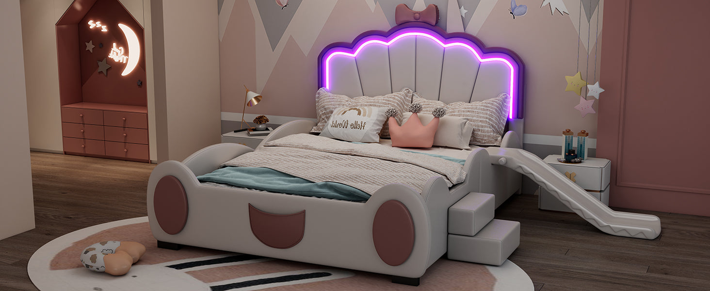 Logidon 90x200 cm Butterfly Bed With LED Color Changing Pink White