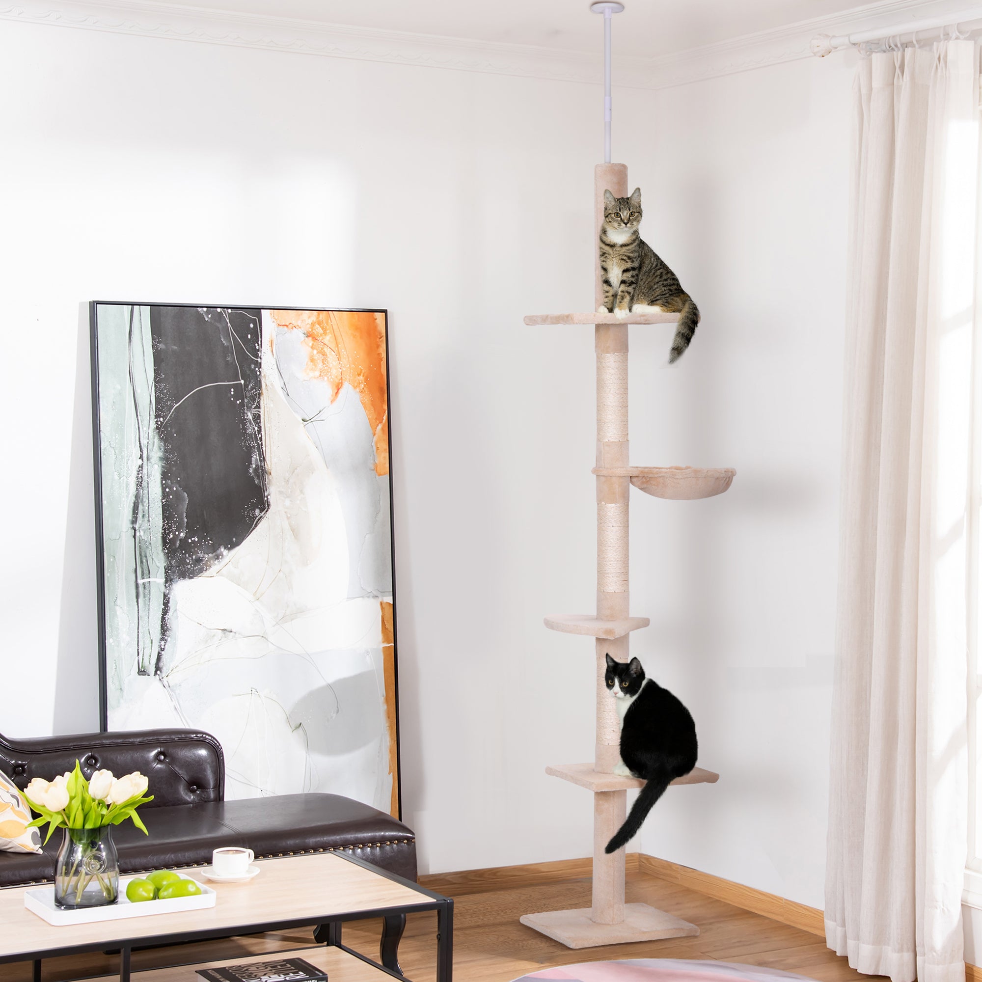 Logidon Plafondhoge Verstelbare Kattenkrabpaal 230-260 cm Beige