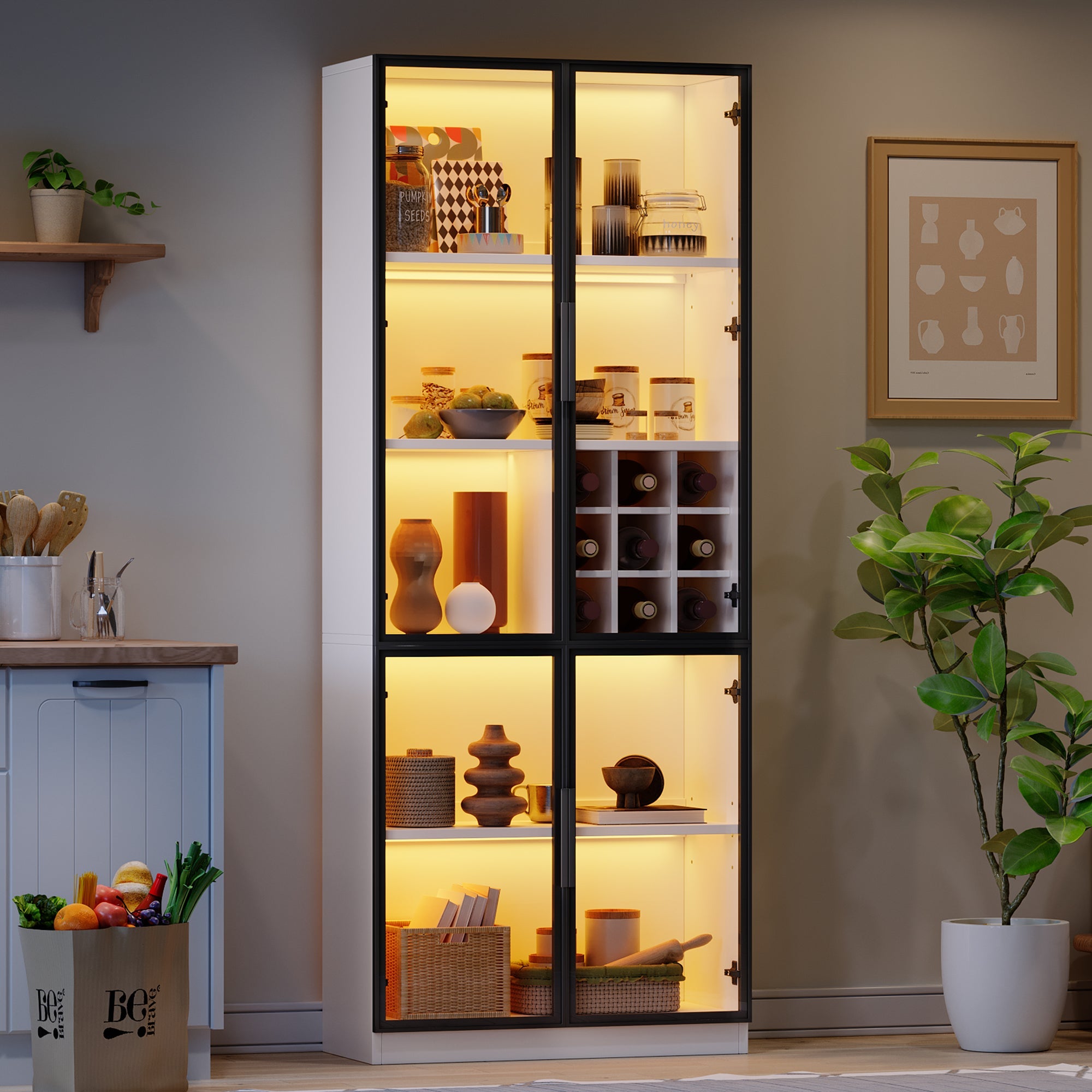 Logidon showcase 80x35x200 white glass doors LED lighting wine rack