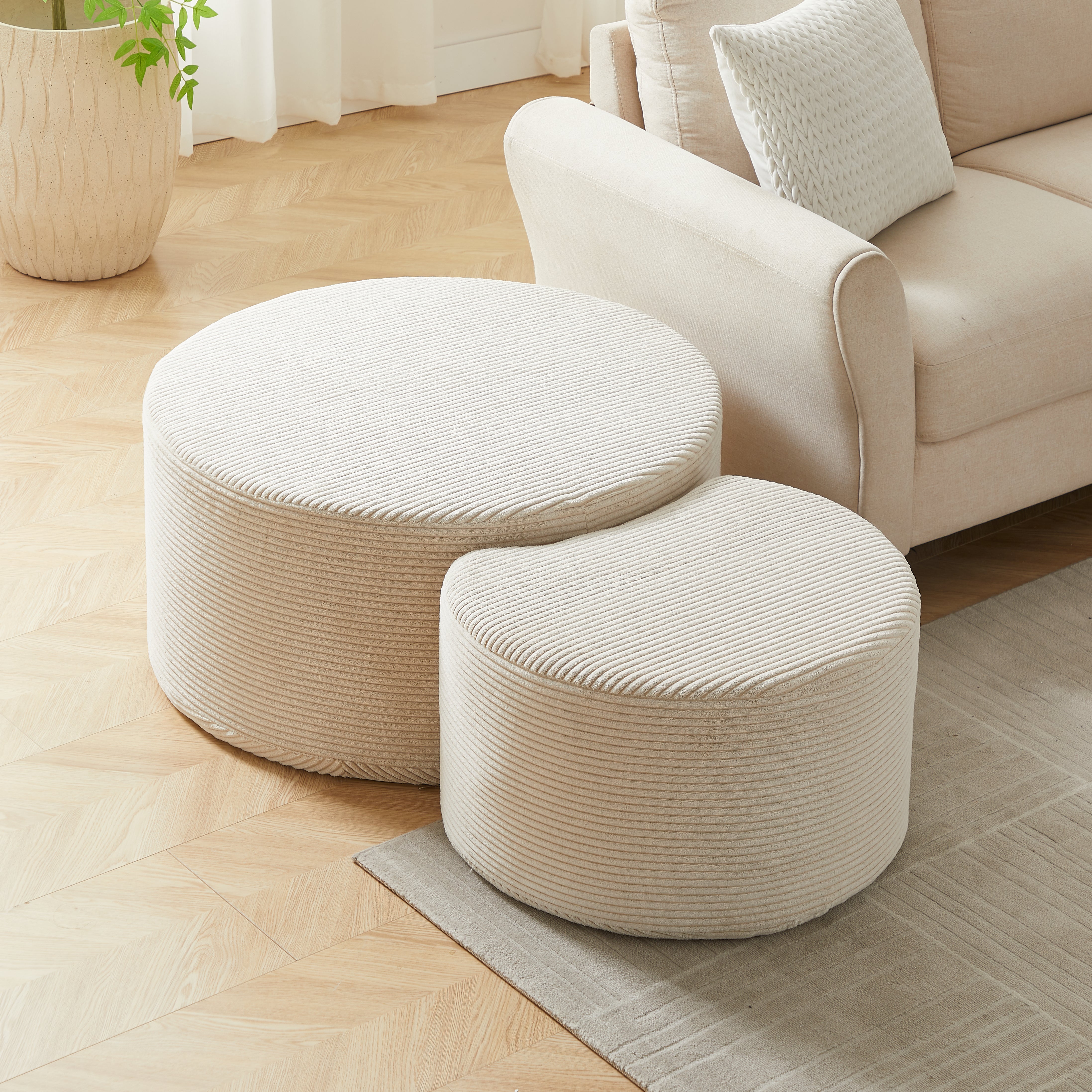 Logidon salontafelset van 2 rond gewatteerde beige stof